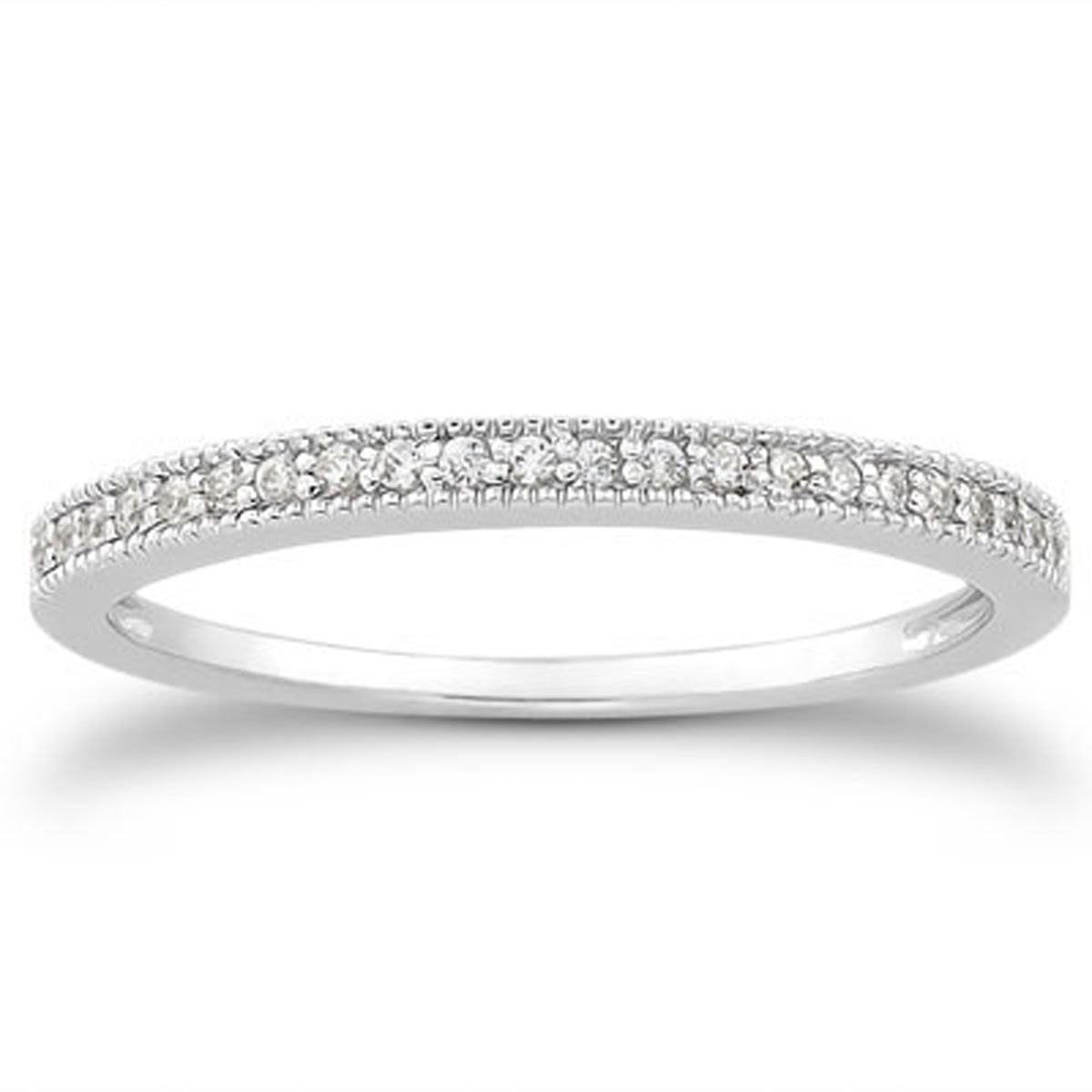 14k White Gold Diamond Micro Pave Diamond Milgrain Wedding Ring Band in a sleek high-contrast midnight luxury editorial style