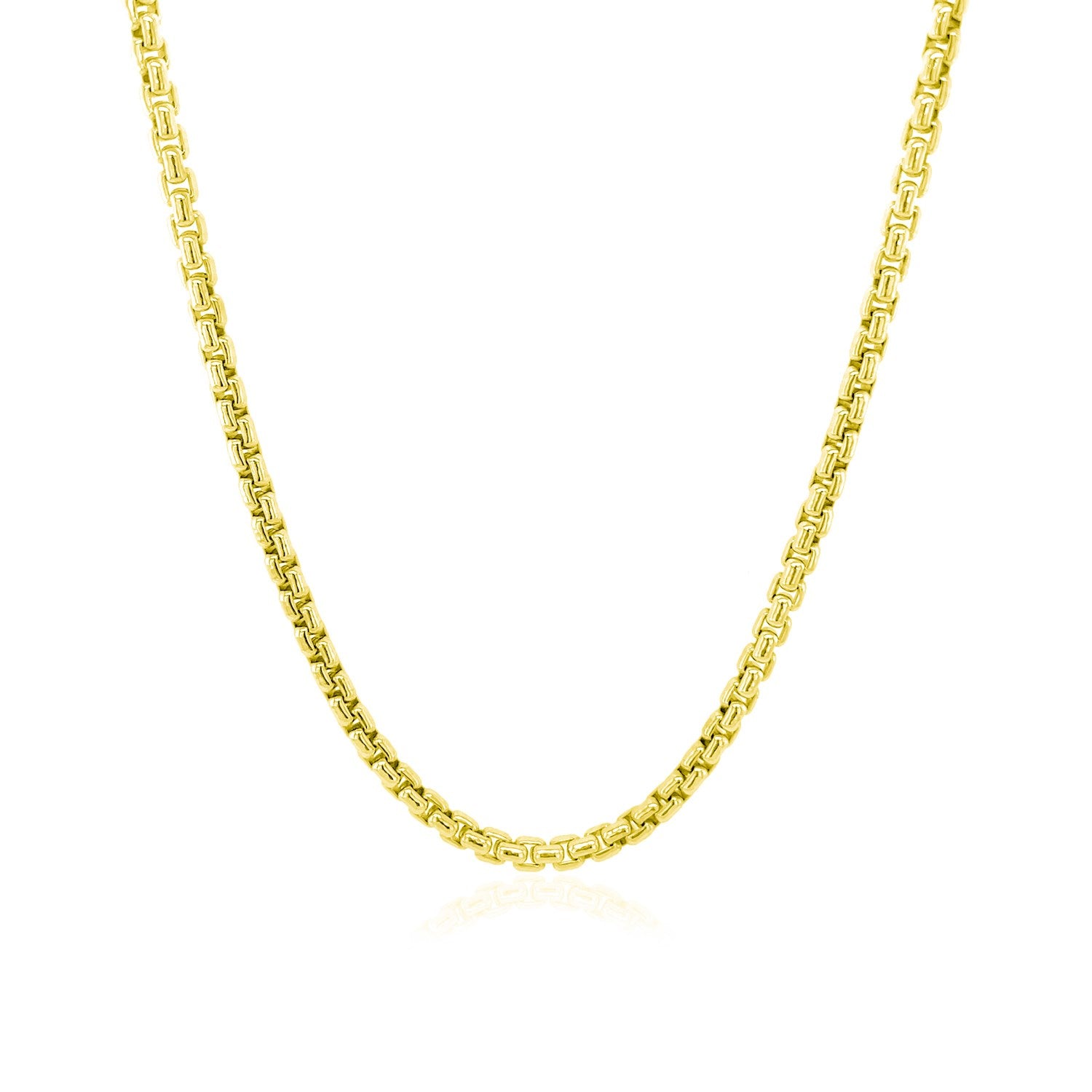 14k Yellow Gold Round Box Chain (2.5 mm) in a sleek high-contrast midnight luxury editorial style