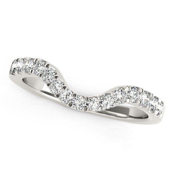 14k White Gold Curved Style Wedding Ring with Diamonds (1/3 cttw) in a sleek high-contrast midnight luxury editorial style