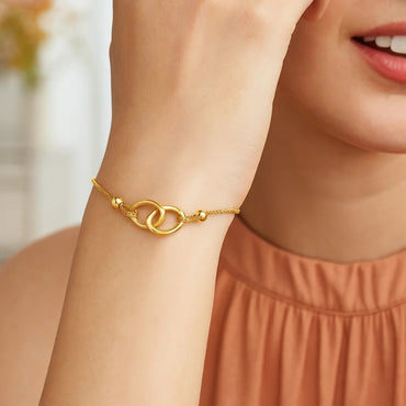 14k Yellow Gold Entwined Rings Adjustable Lariat Style Bracelet