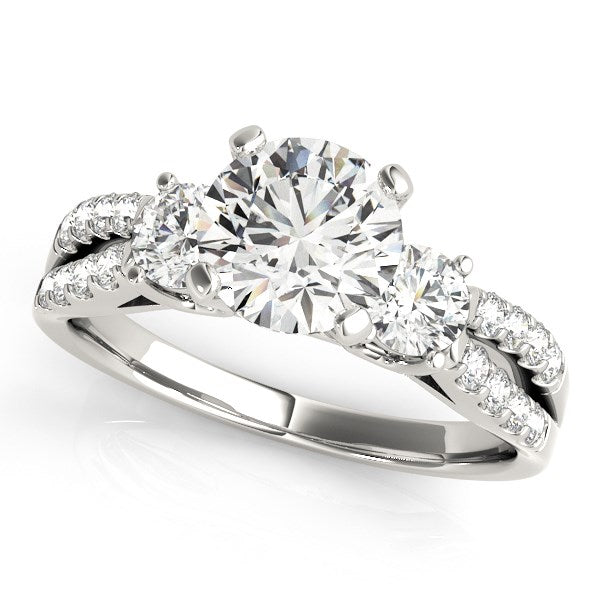 14k White Gold Split Shank 3 Stone Round Diamond Engagement Ring (2 cttw) in a sleek high-contrast midnight luxury editorial
