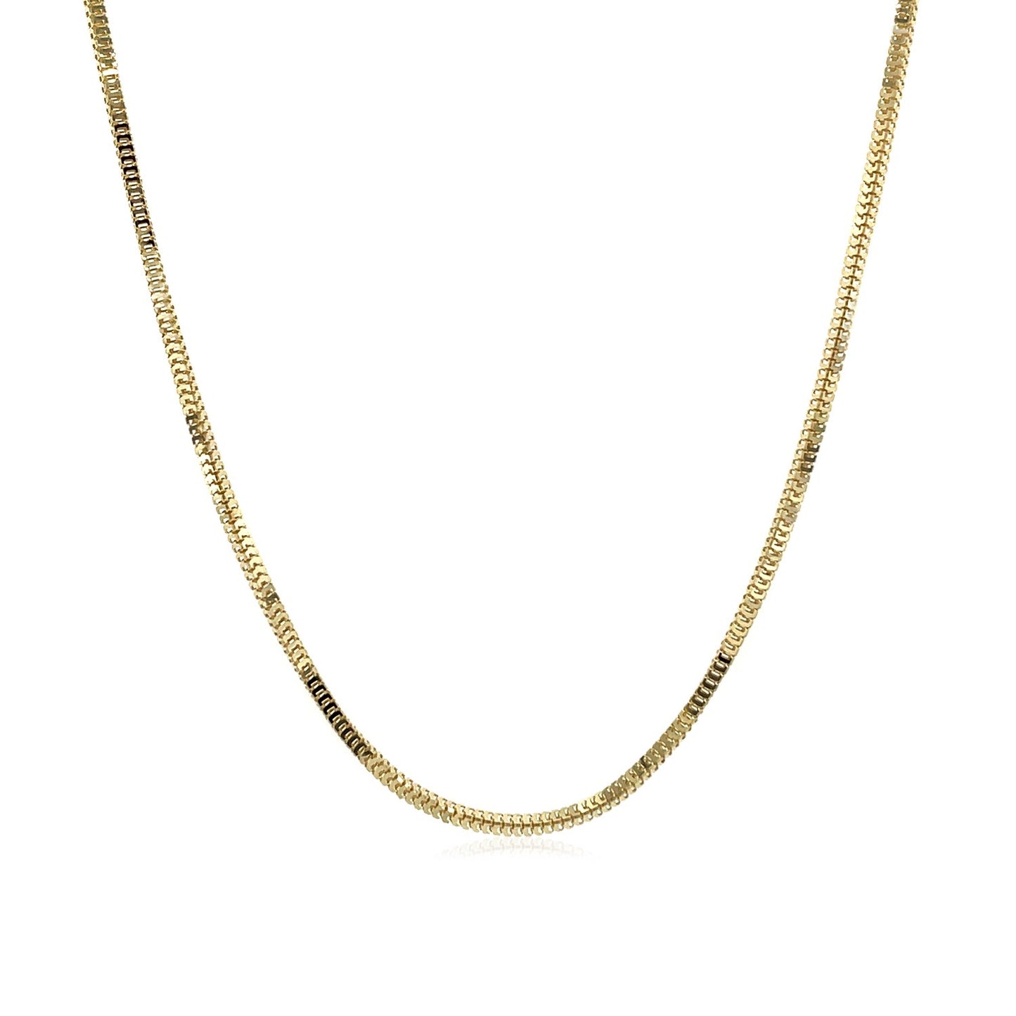 14k Yellow Gold Milano Chain (1.10 mm) in a sleek high-contrast midnight luxury editorial style