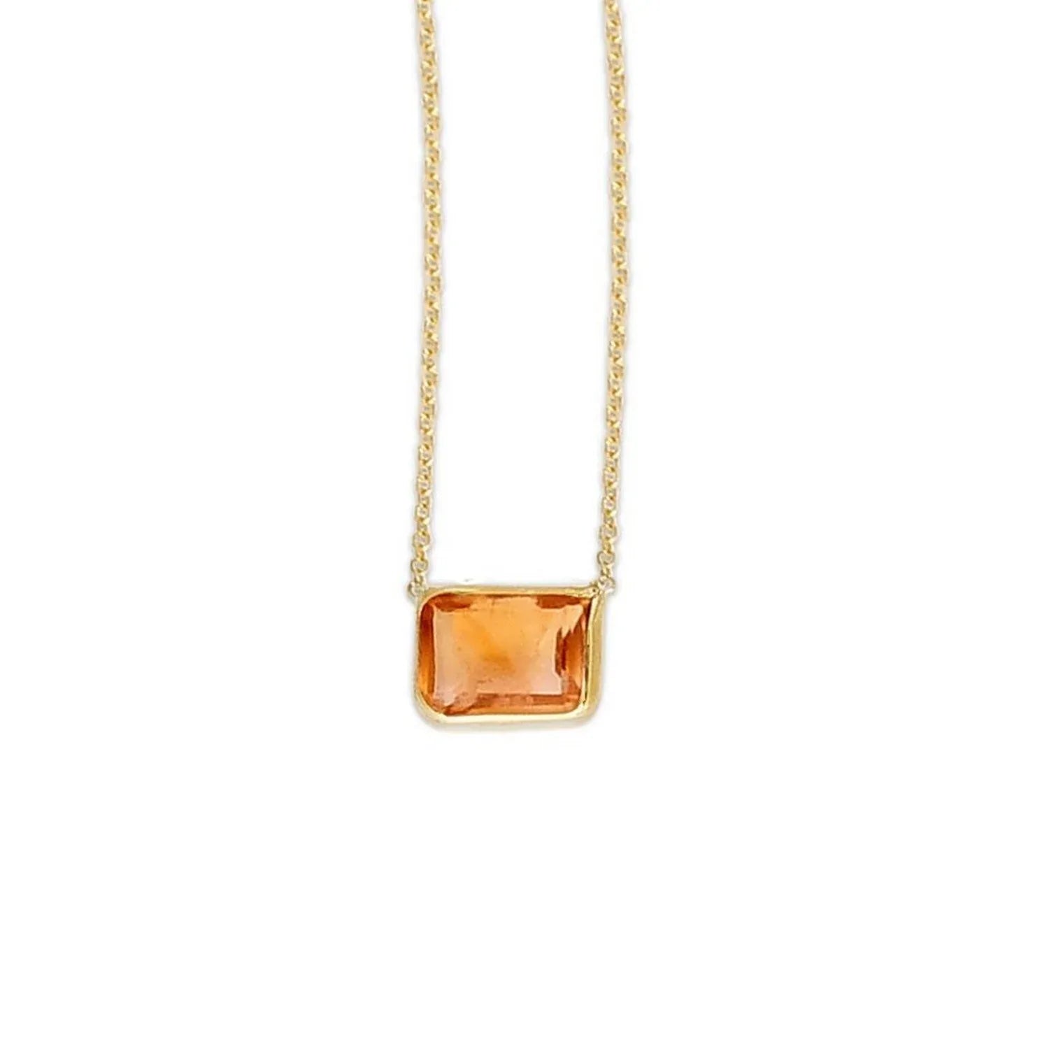 14K Yellow Gold Emerald Cut Citrine Necklace - Peelerie