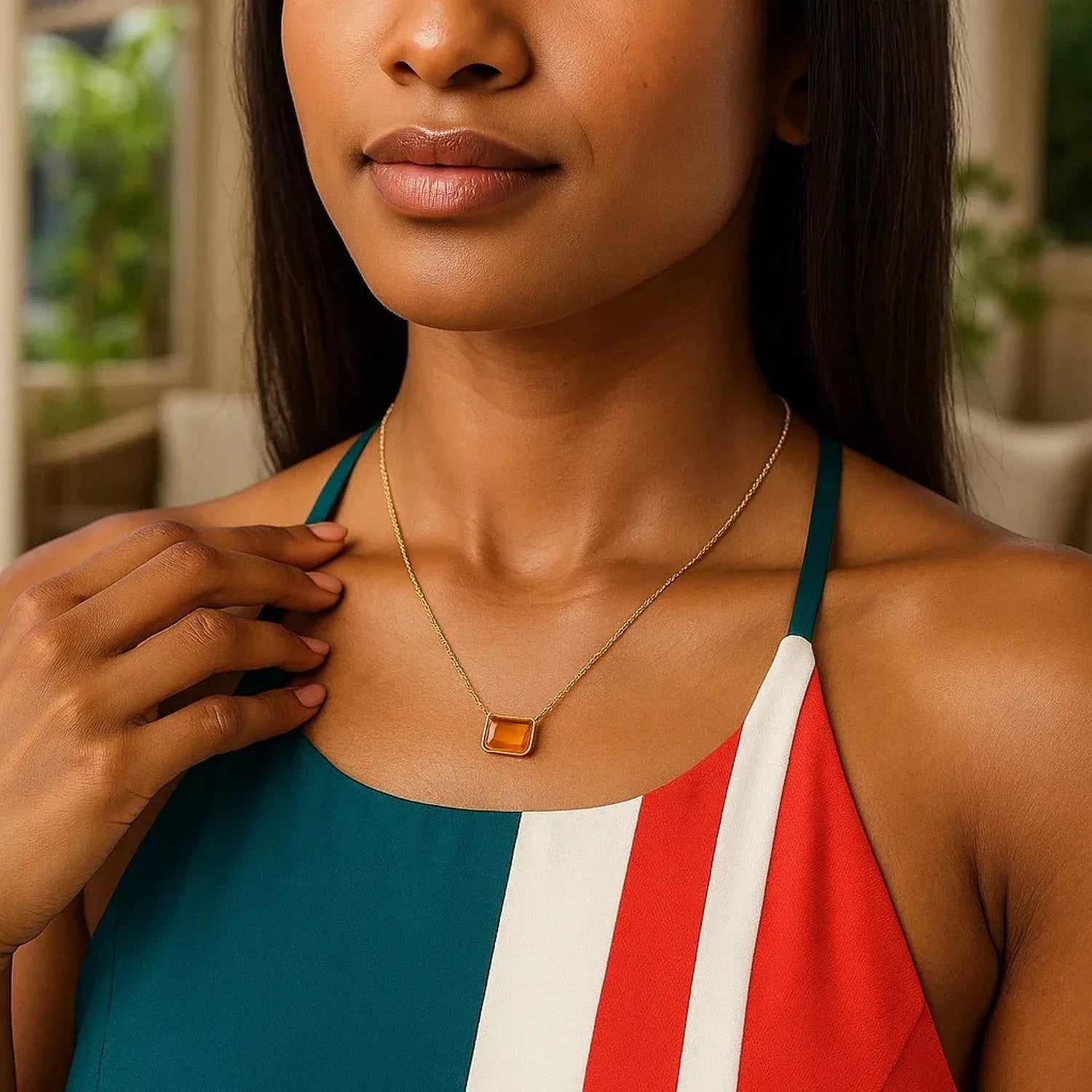 14K Yellow Gold Emerald Cut Citrine Necklace - Peelerie