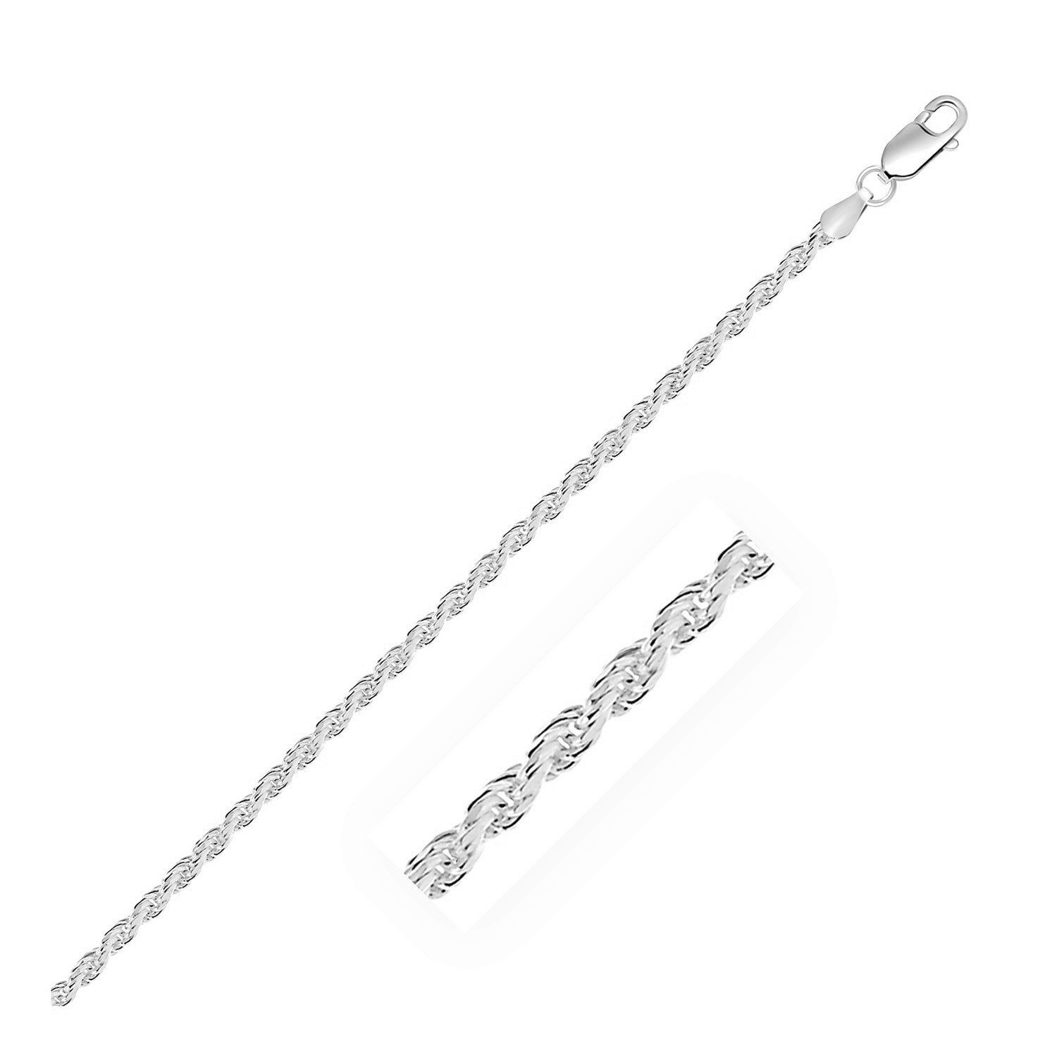 Sterling Silver Diamond Cut Rope Style Chain (2.90 mm) in a sleek high-contrast midnight luxury editorial style