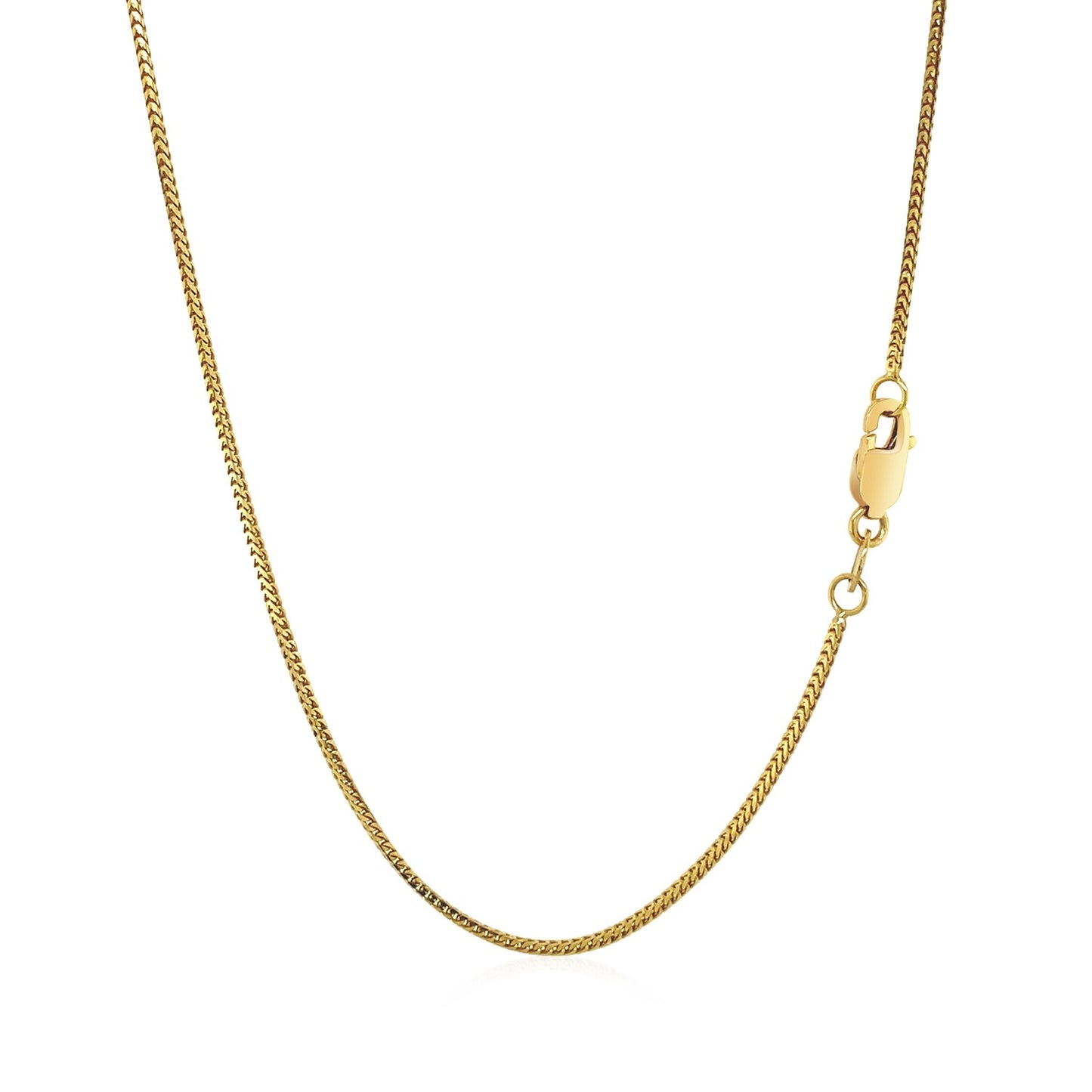 14k Yellow Gold Franco Chain (0.90 mm) in a sleek high-contrast midnight luxury editorial style
