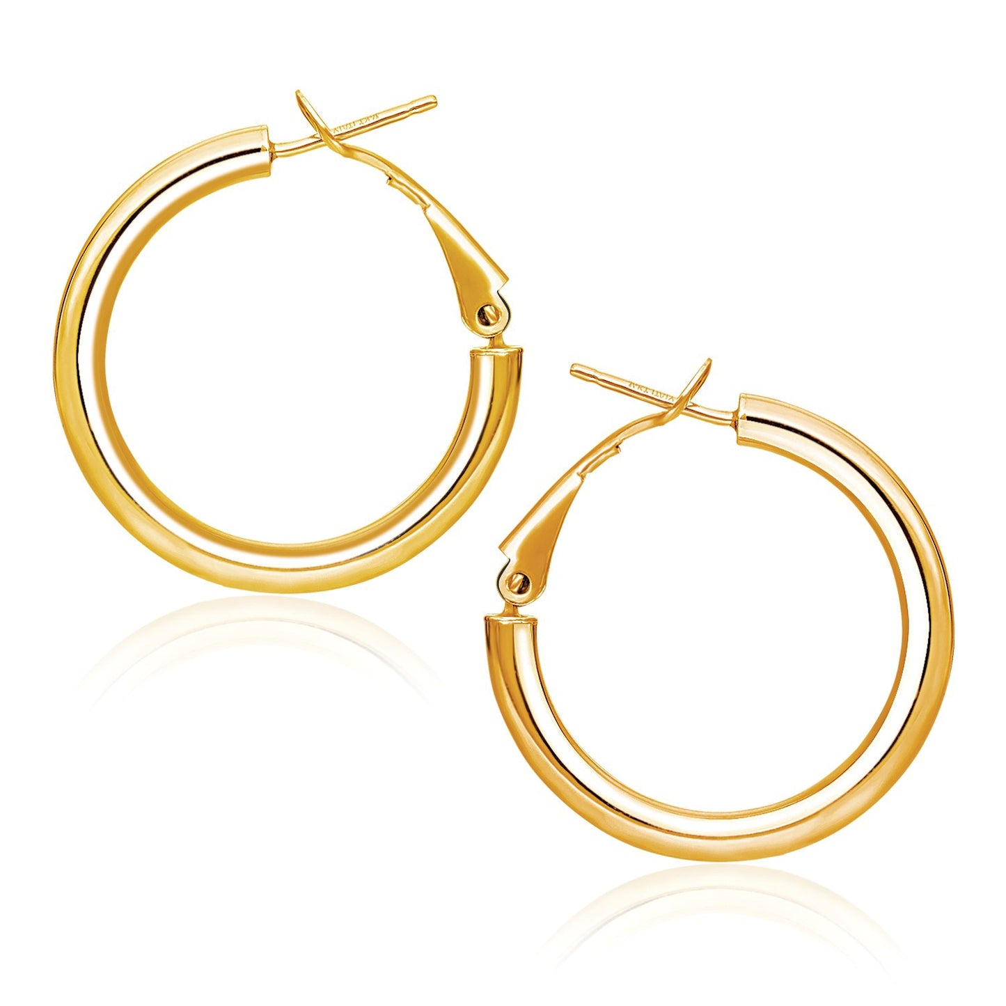 14k Yellow Gold High Polish Hoop Earrings(2x20mm) in a sleek high-contrast midnight luxury editorial style
