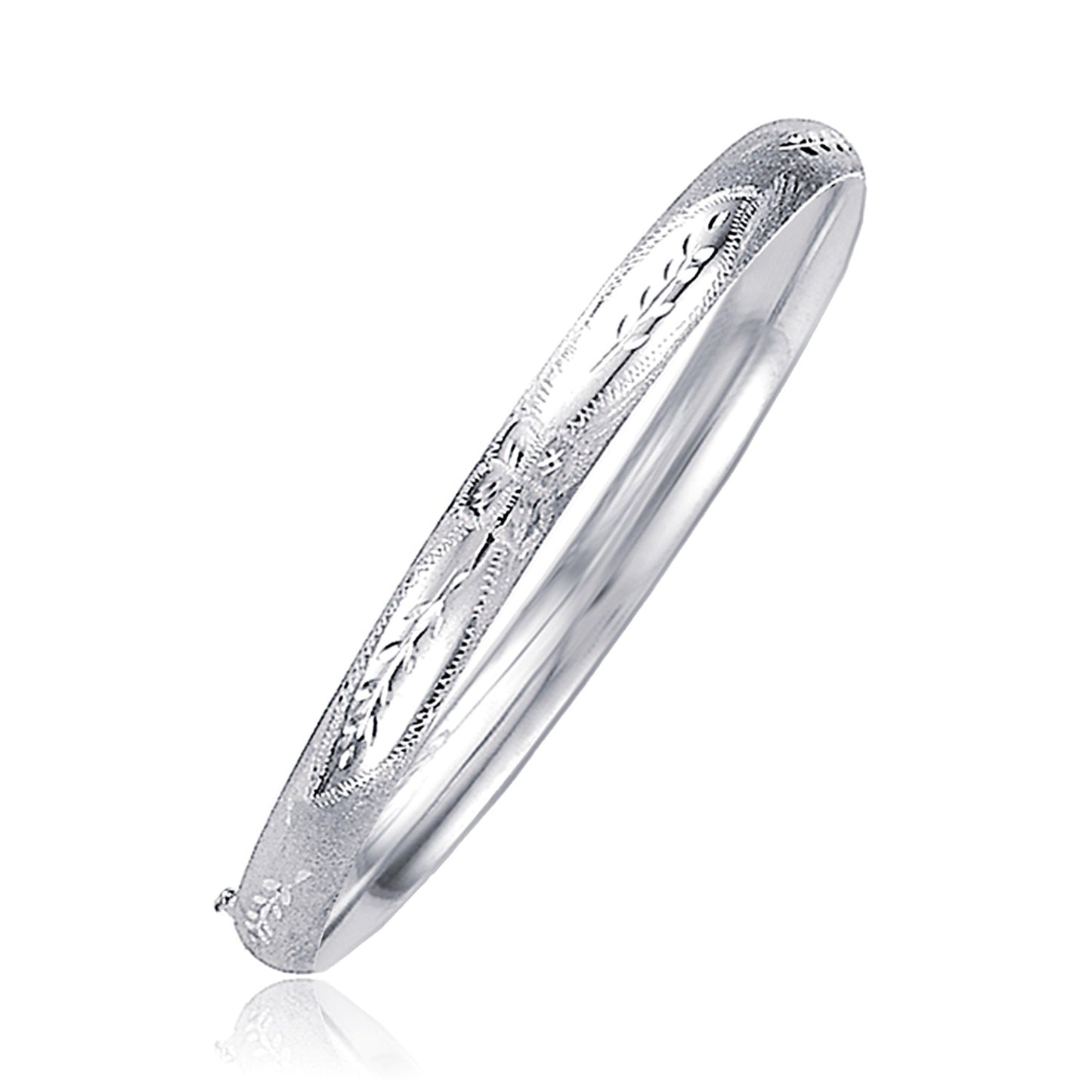 Classic Floral Carved Bangle in 14k White Gold (5.00 mm) in a sleek high-contrast midnight luxury editorial style