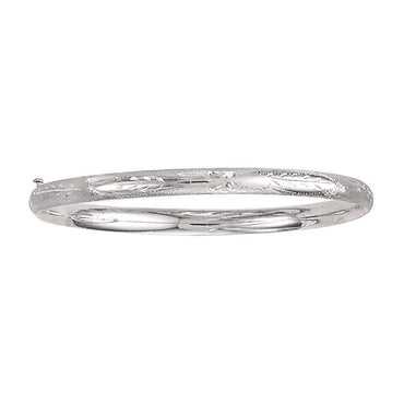 Classic Floral Carved Bangle in 14k White Gold (5.00 mm)