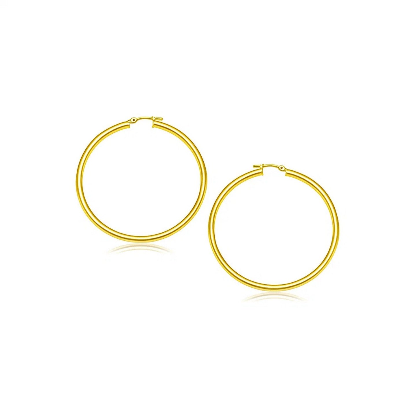 14k Yellow Gold Polished Hoop Earrings (3x20mm) in a sleek high-contrast midnight luxury editorial style