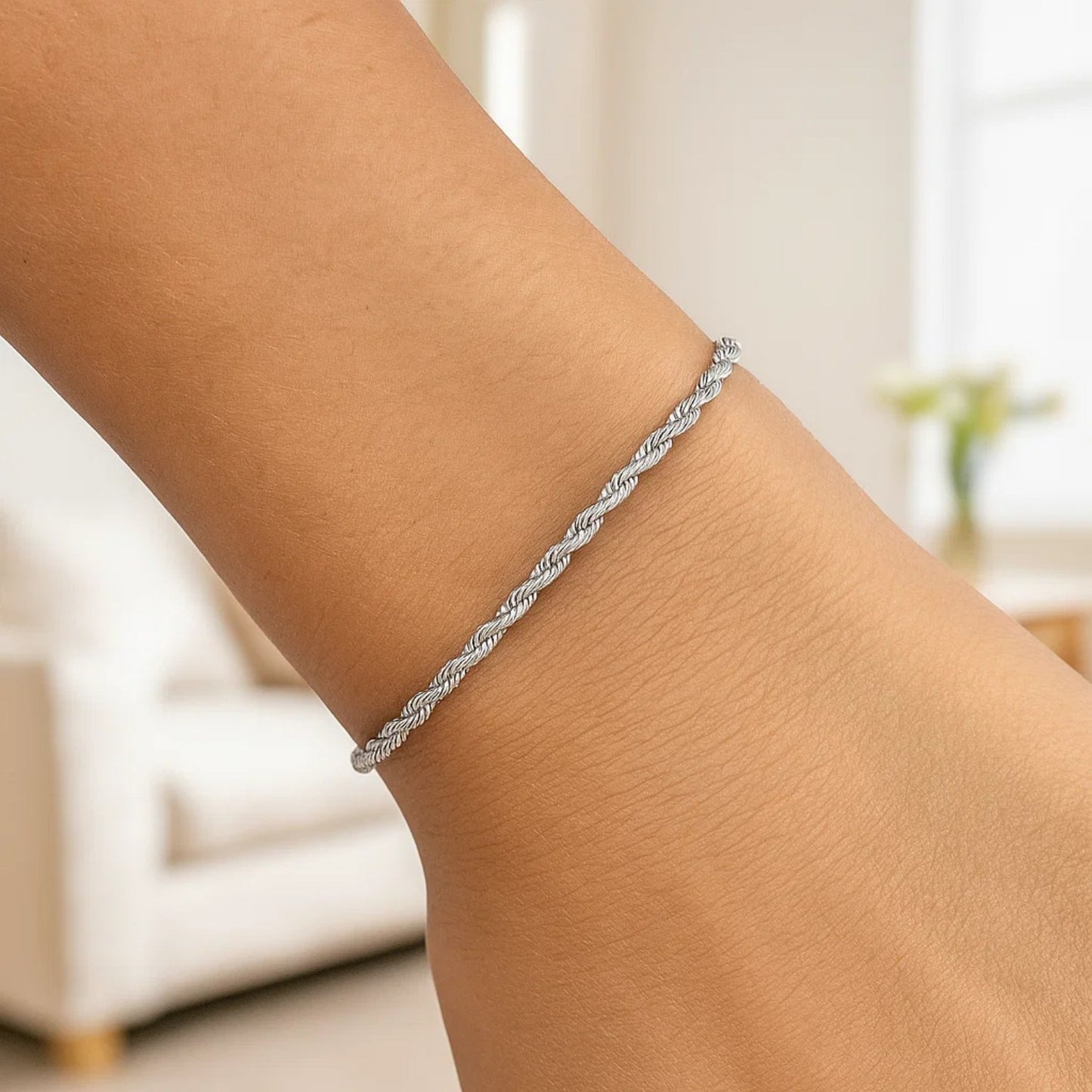 14k White Gold Solid Diamond Cut Rope Bracelet (2.50 mm)