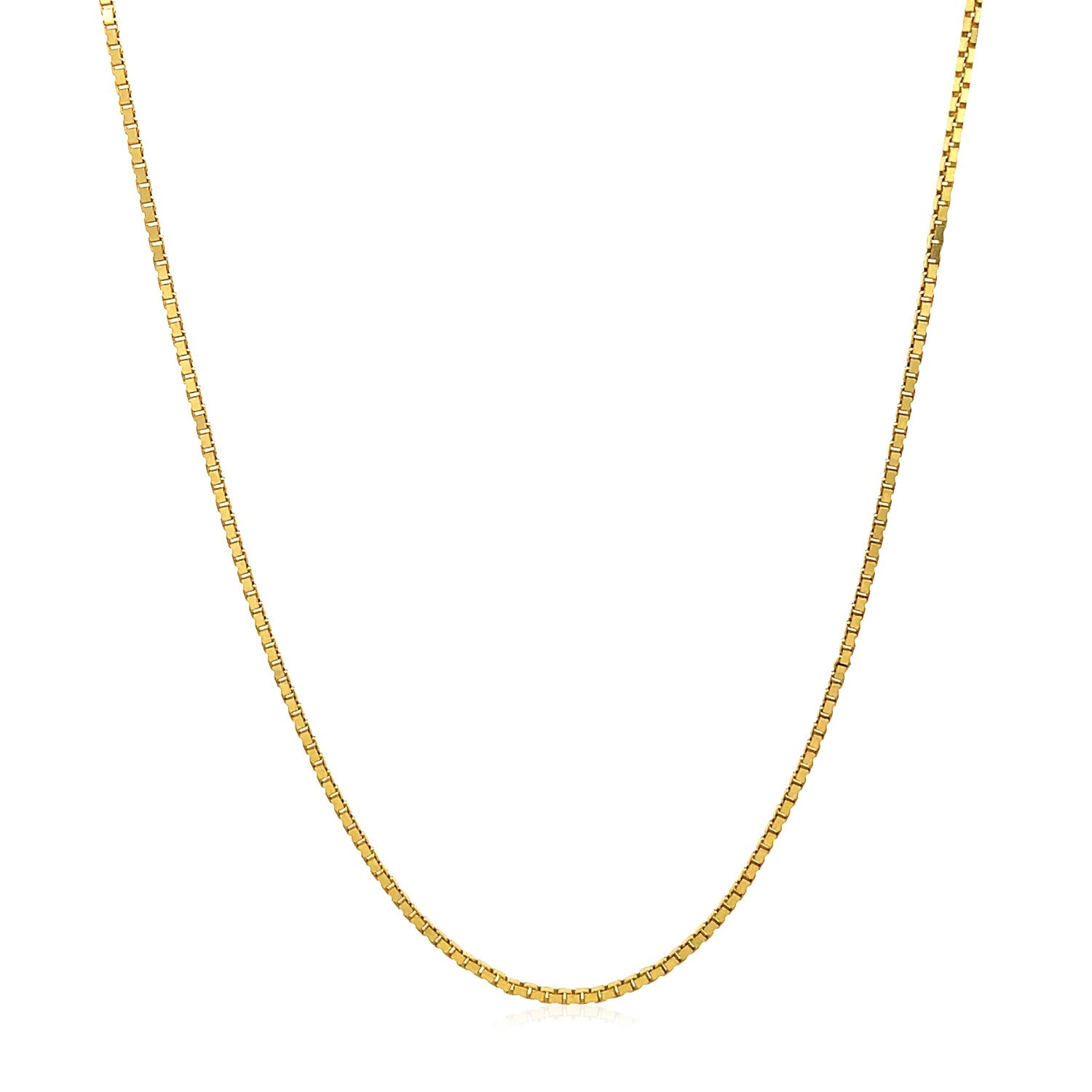 14k Yellow Gold Adjustable Box Chain (1.10 mm) in a sleek high-contrast midnight luxury editorial style