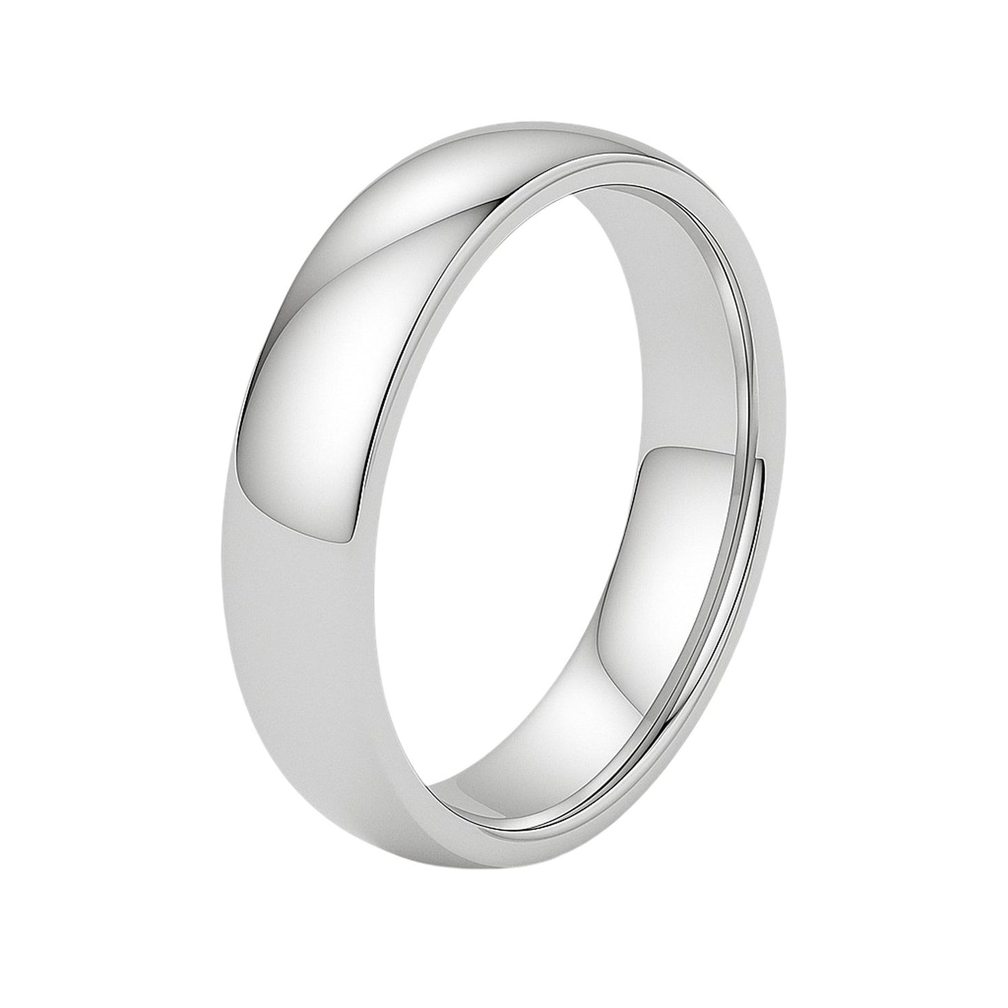 14k White Gold Comfort Fit Wedding Band(5.00 mm) in a sleek high-contrast midnight luxury editorial style