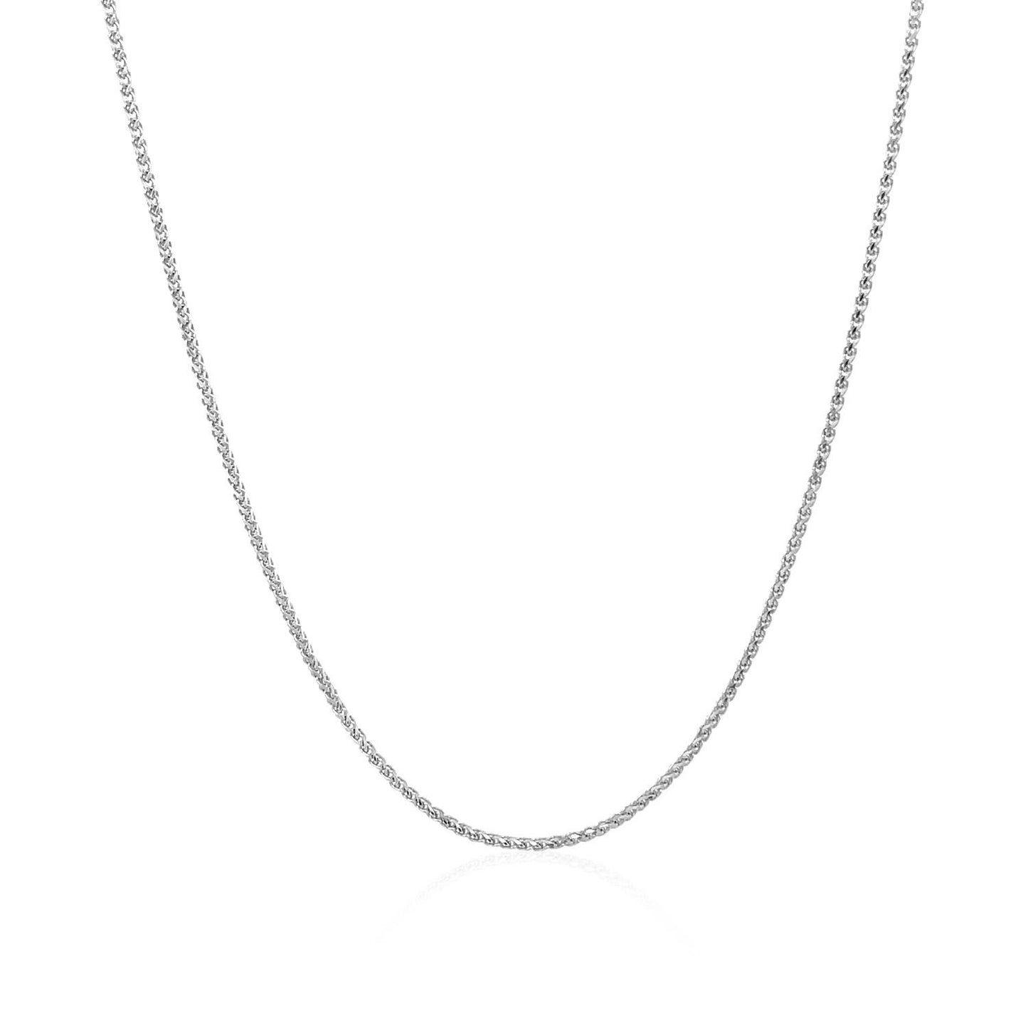 14k White Gold Diamond Cut Round Wheat Chain (1.00 mm) in a sleek high-contrast midnight luxury editorial style