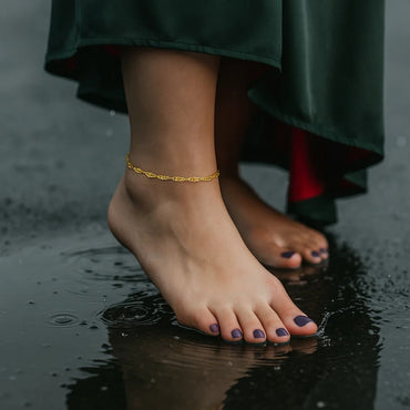 2.1mm 14k Yellow Gold Singapore Anklet - Peelerie