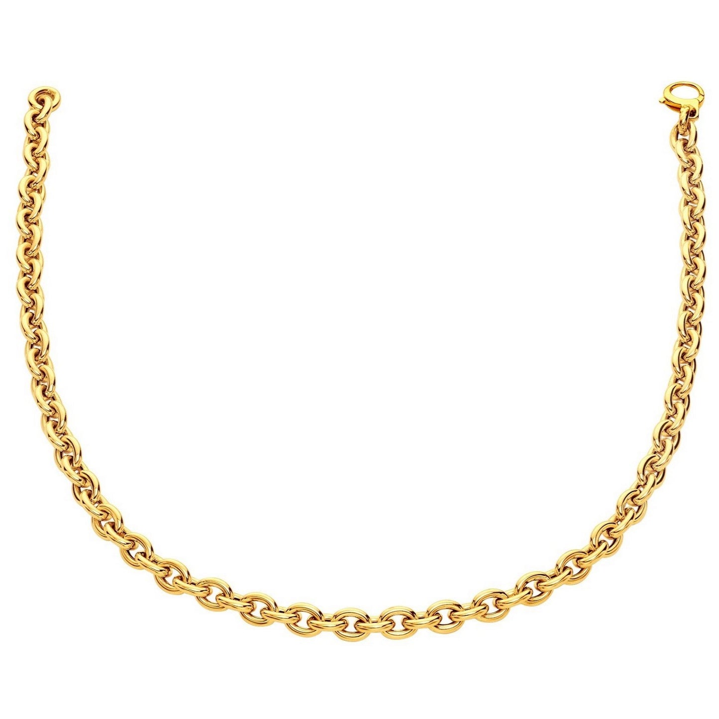 14k Yellow Gold Polished Cable Link Necklace in a sleek high-contrast midnight luxury editorial style