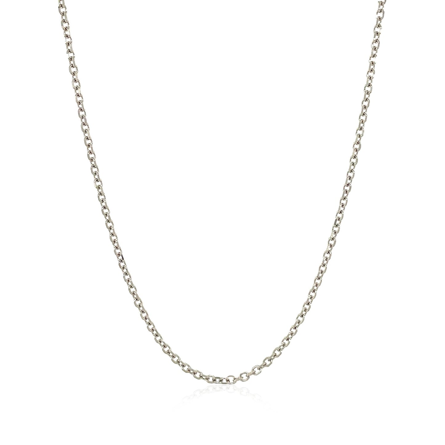 14k White Gold Diamond Cut Cable Link Chain (1.5 mm) in a sleek high-contrast midnight luxury editorial style
