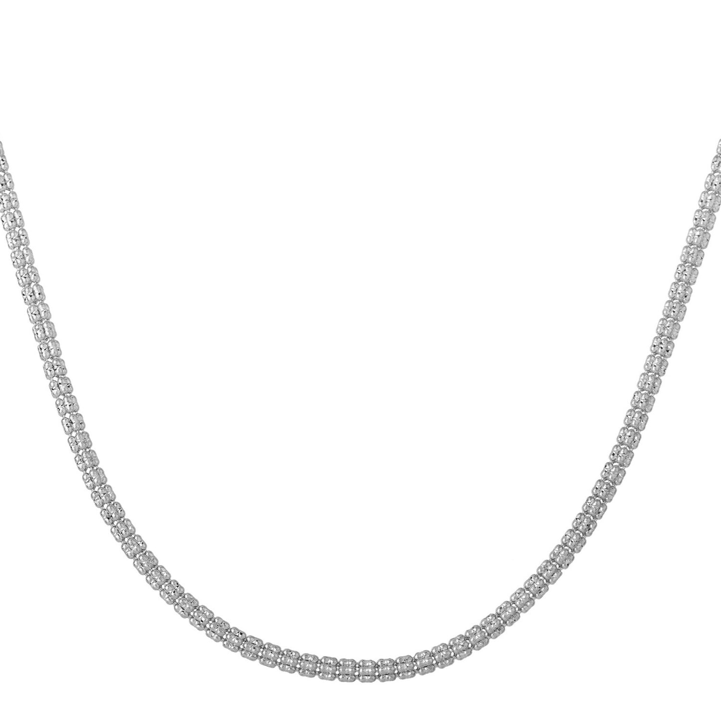 Ice Barrel Chain in 14k White Gold (3.1 mm) in a sleek high-contrast midnight luxury editorial style