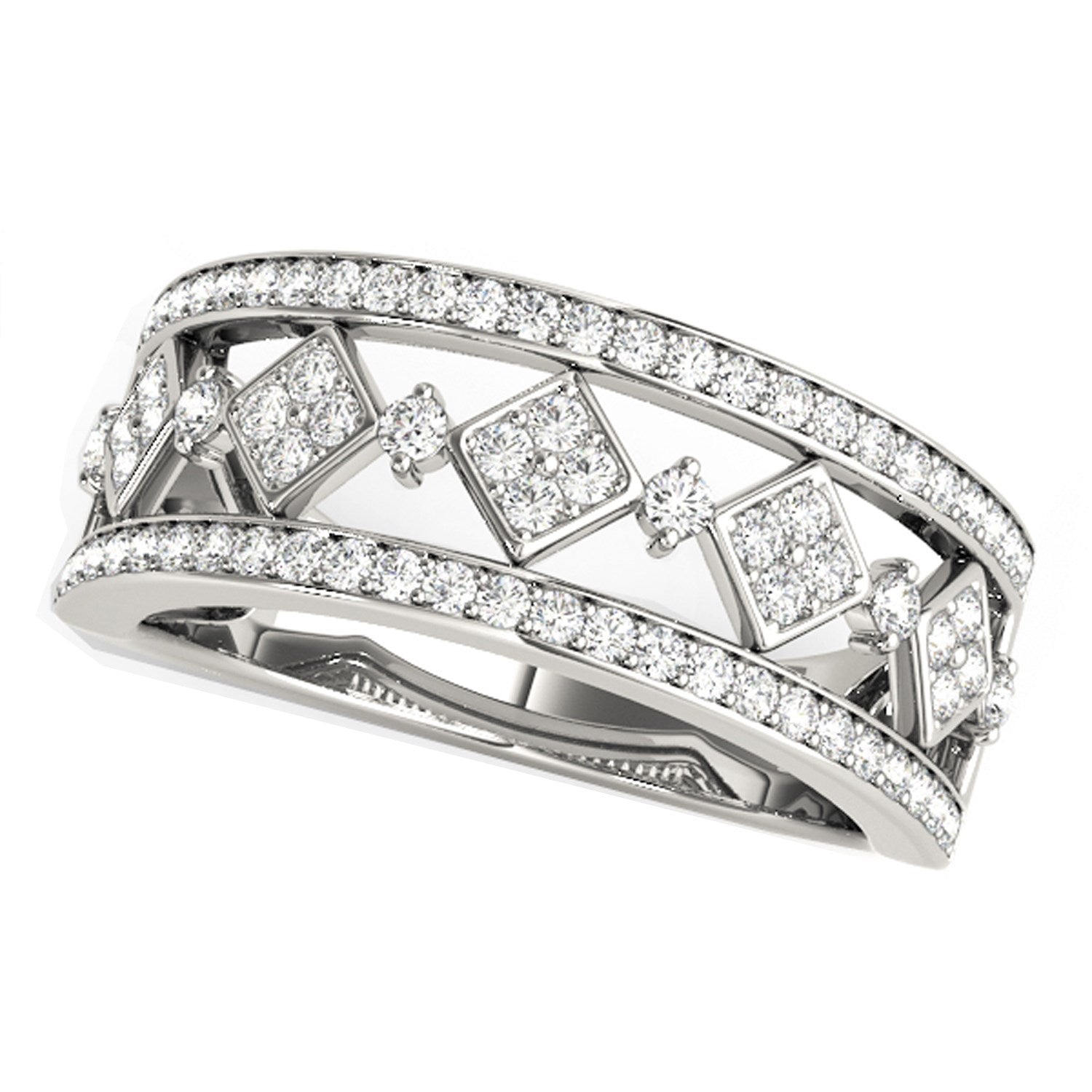 Diamond Studded Square Motif Ring in 14k White Gold (1/2 cttw) in a sleek high-contrast midnight luxury editorial style