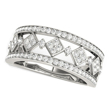 Diamond Studded Square Motif Ring in 14k White Gold (1/2 cttw) in a sleek high-contrast midnight luxury editorial style