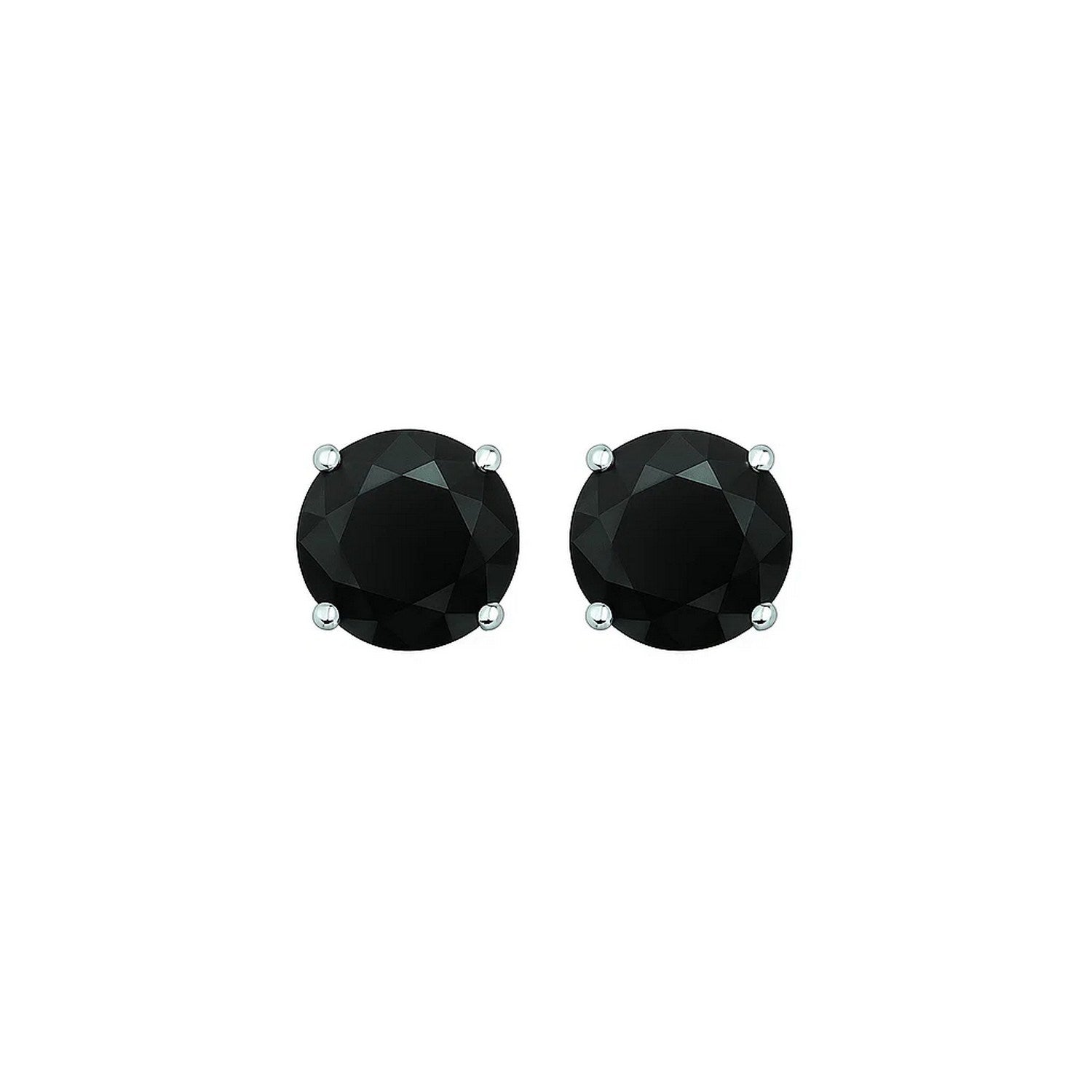 14k White Gold Stud Earrings with Black Faceted Cubic Zirconia(6mm) in a sleek high-contrast midnight luxury editorial style