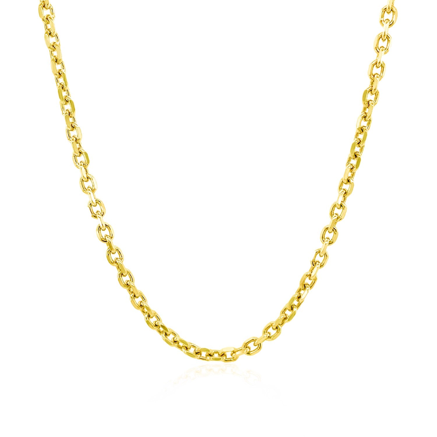 14k Yellow Gold Diamond Cut Cable Link Chain (2.20 mm) in a sleek high-contrast midnight luxury editorial style