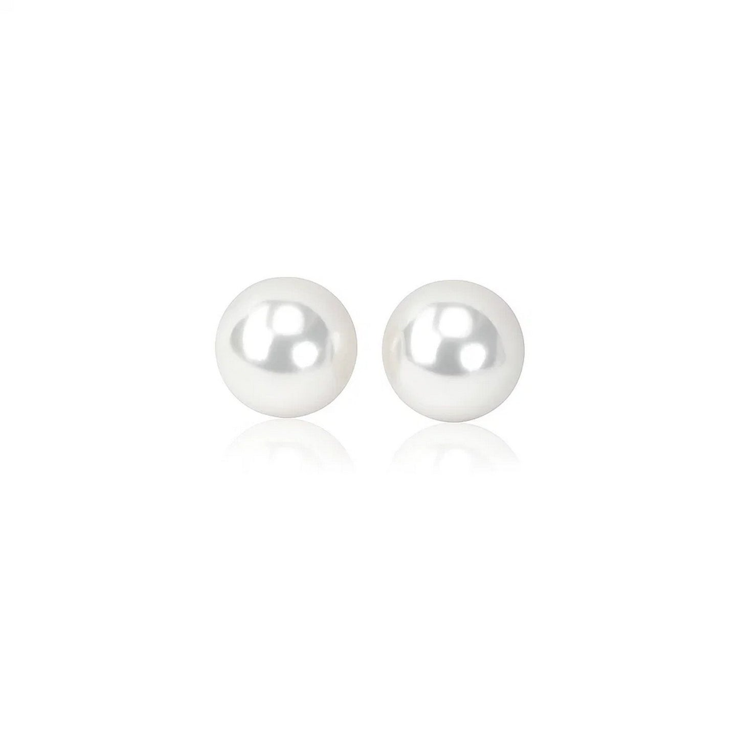 14k Yellow Gold Freshwater Cultured White Pearl Stud Earrings (5mm) in a sleek high-contrast midnight luxury editorial style