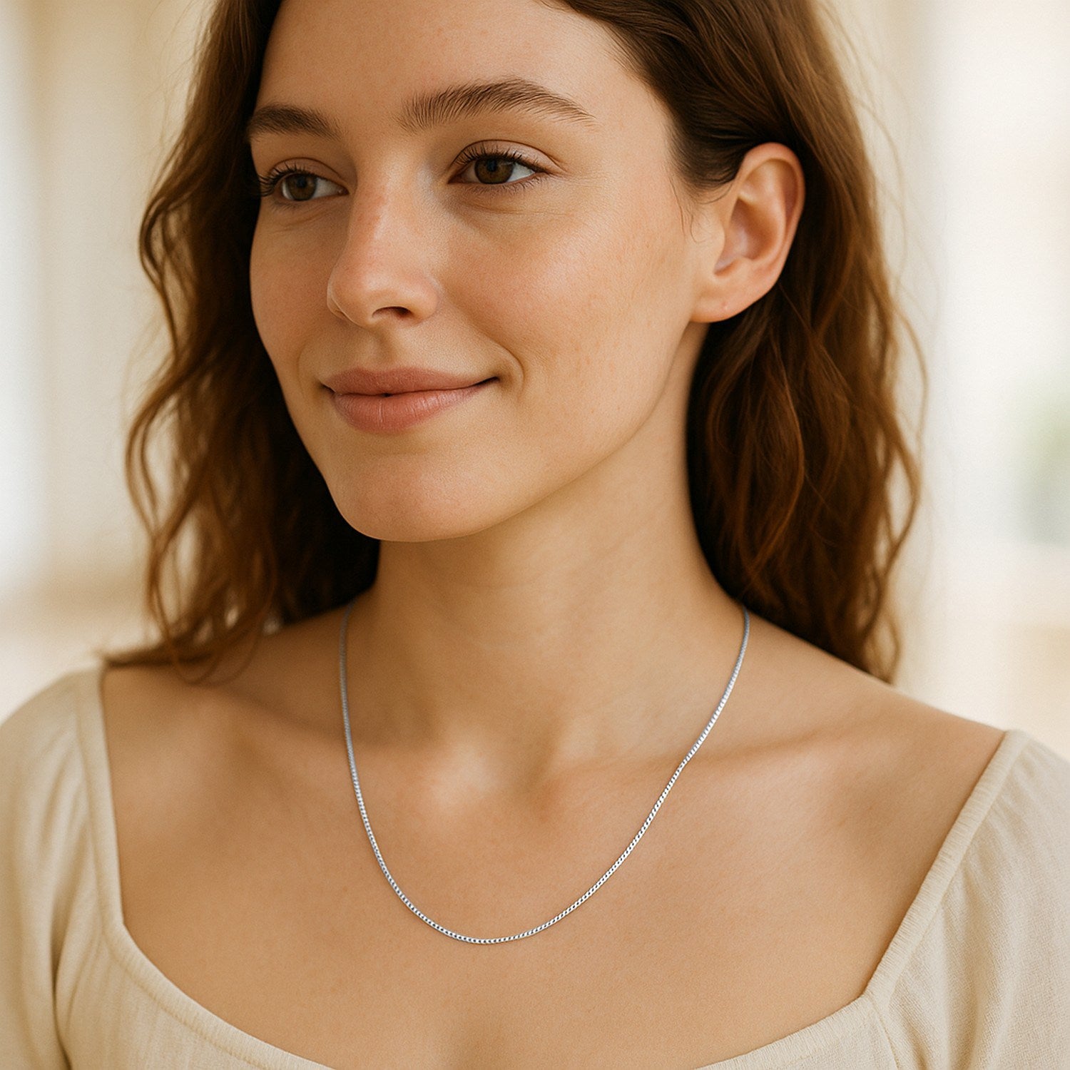 14k White Gold Classic Box Chain (0.75 mm) - Peelerie