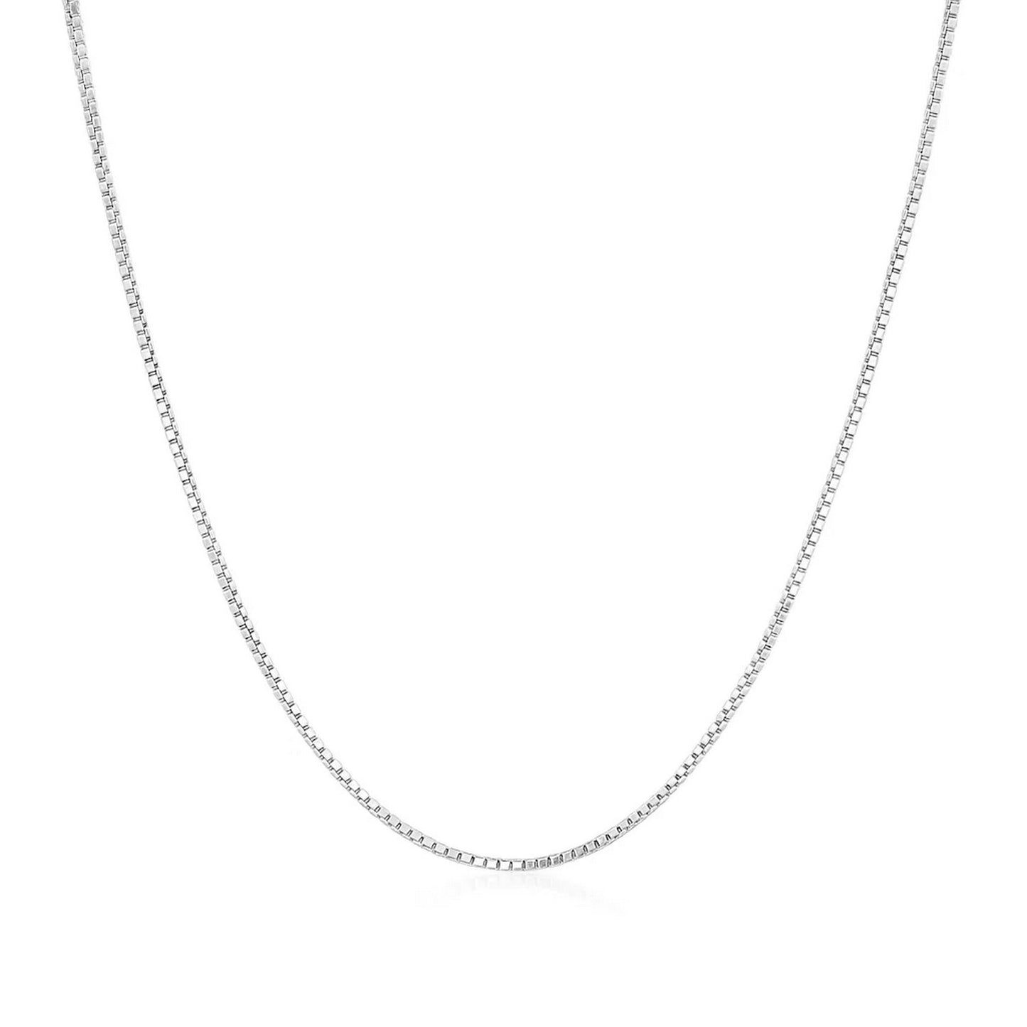 14k White Gold Classic Box Chain (0.75 mm) in a sleek high-contrast midnight luxury editorial style