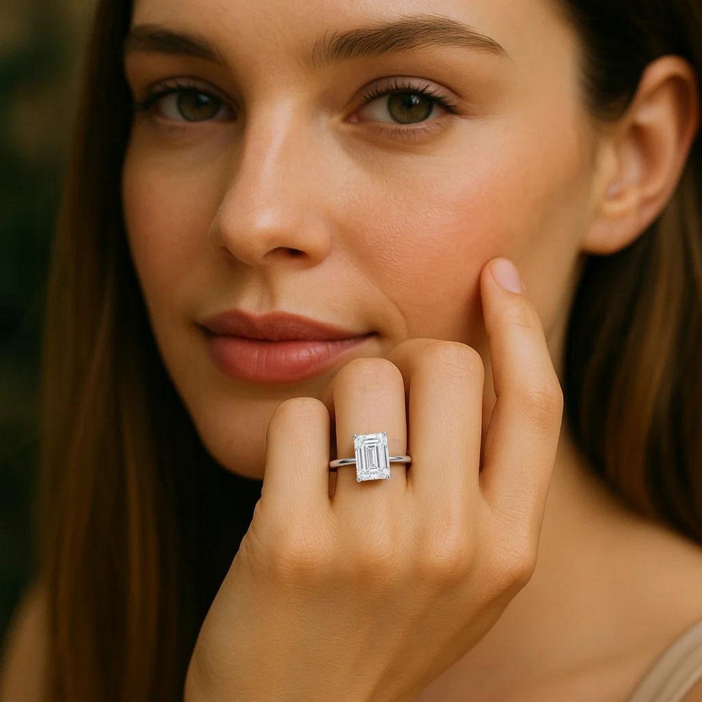 5 Carat Emerald Lab Grown IGI G/VS1 Diamond Solitaire Ring in 14K White Gold