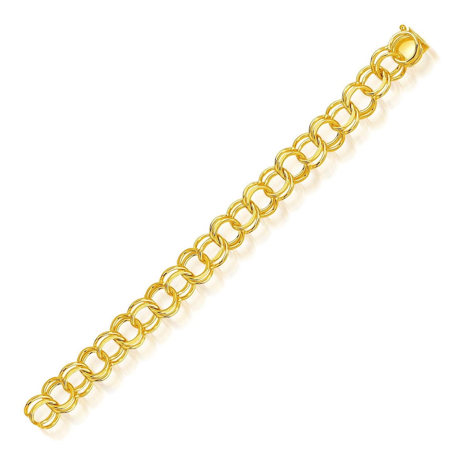 14k Yellow Gold Solid Double Link Charm Bracelet (10.00 mm) in a sleek high-contrast midnight luxury editorial style