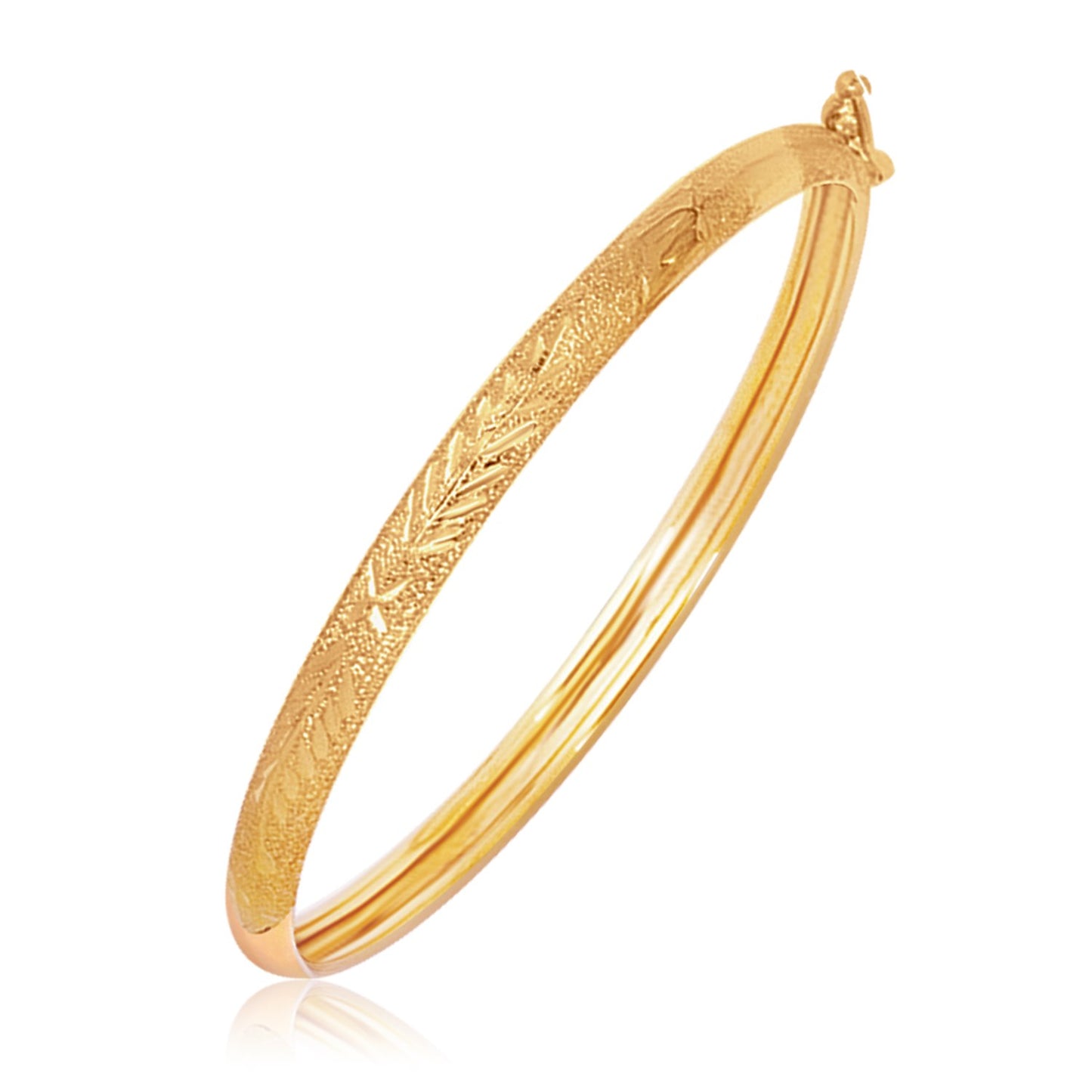 14k Yellow Gold Diamond Cut Motif Dome Style Childrens Bangle (5.50 mm) in a sleek high-contrast midnight luxury editorial st