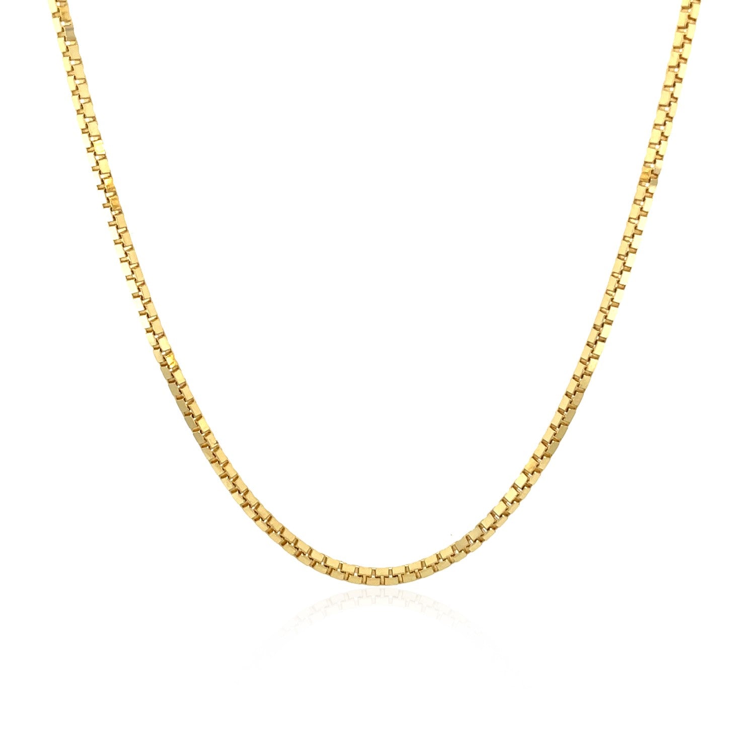 14k Yellow Gold Classic Box Chain (1.4 mm) in a sleek high-contrast midnight luxury editorial style