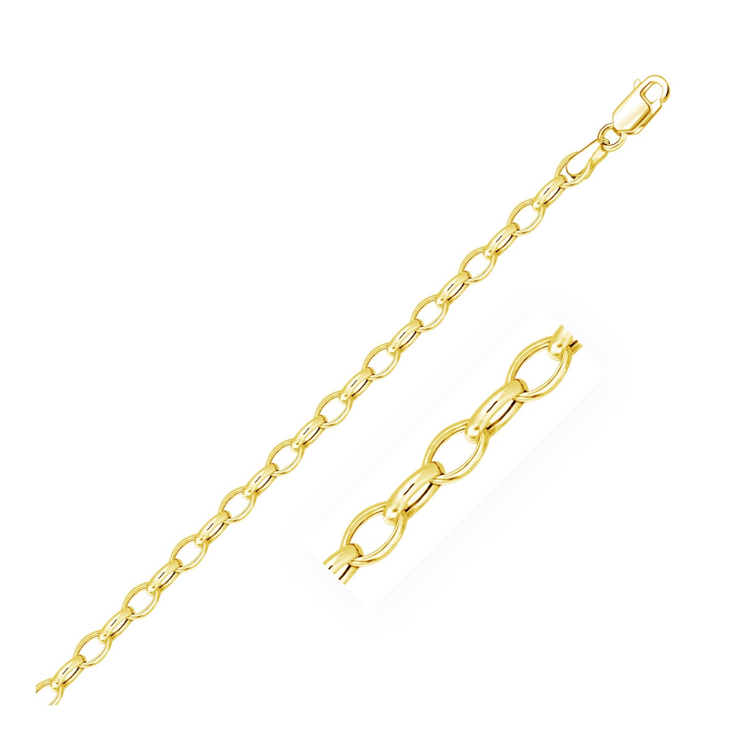14k Yellow Gold Oval Rolo Bracelet (4.60 mm) in a sleek high-contrast midnight luxury editorial style