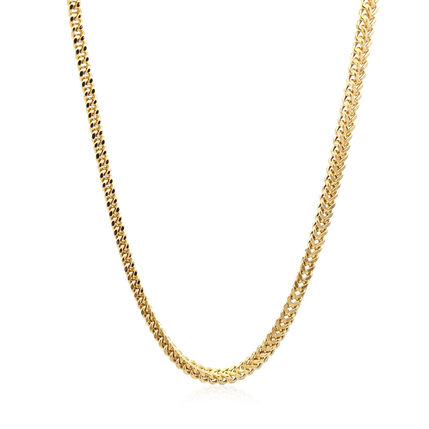 14k Yellow Gold Light Weight Wheat Chain (3.20 mm) in a sleek high-contrast midnight luxury editorial style