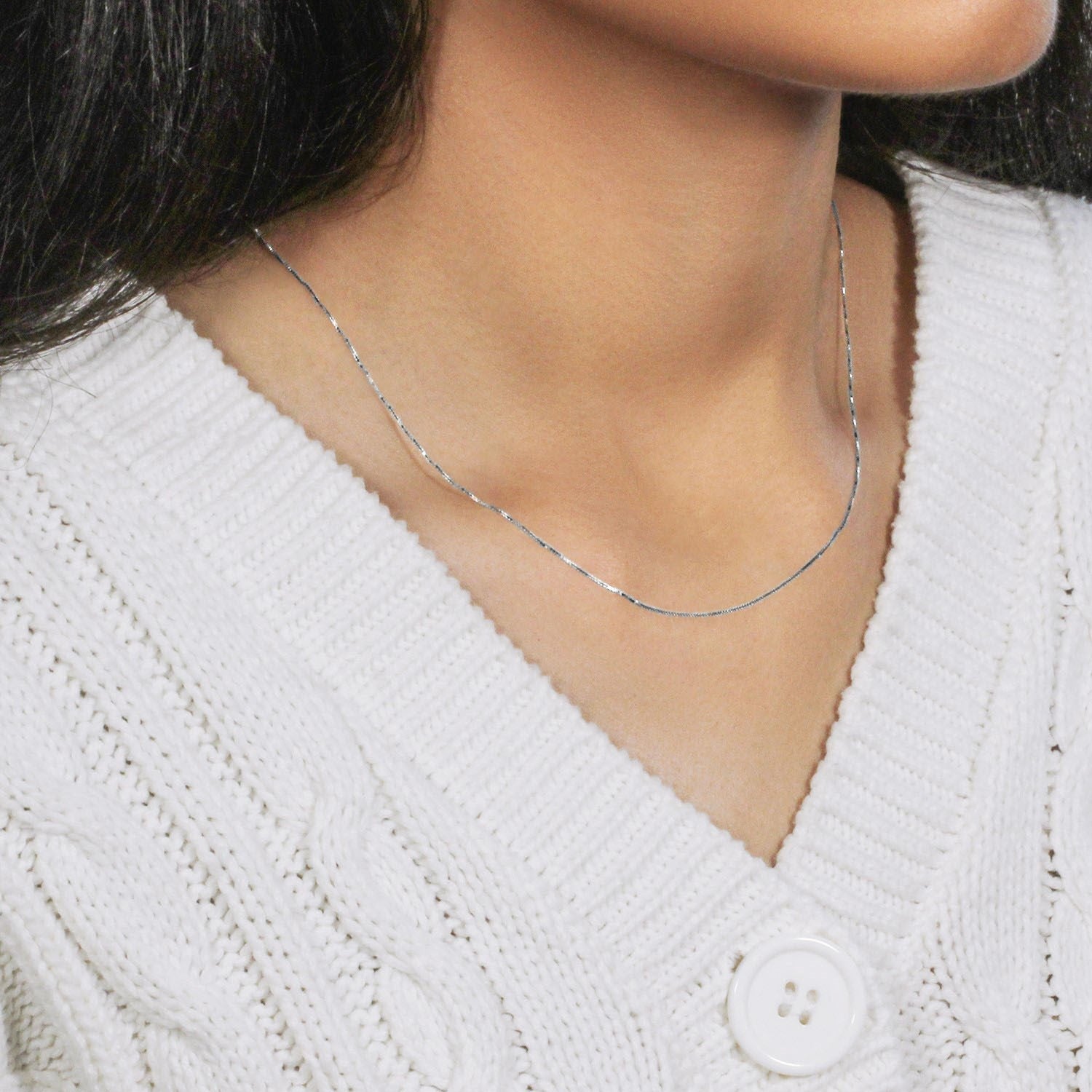 10k White Gold Classic Box Chain (0.60 mm) - Peelerie