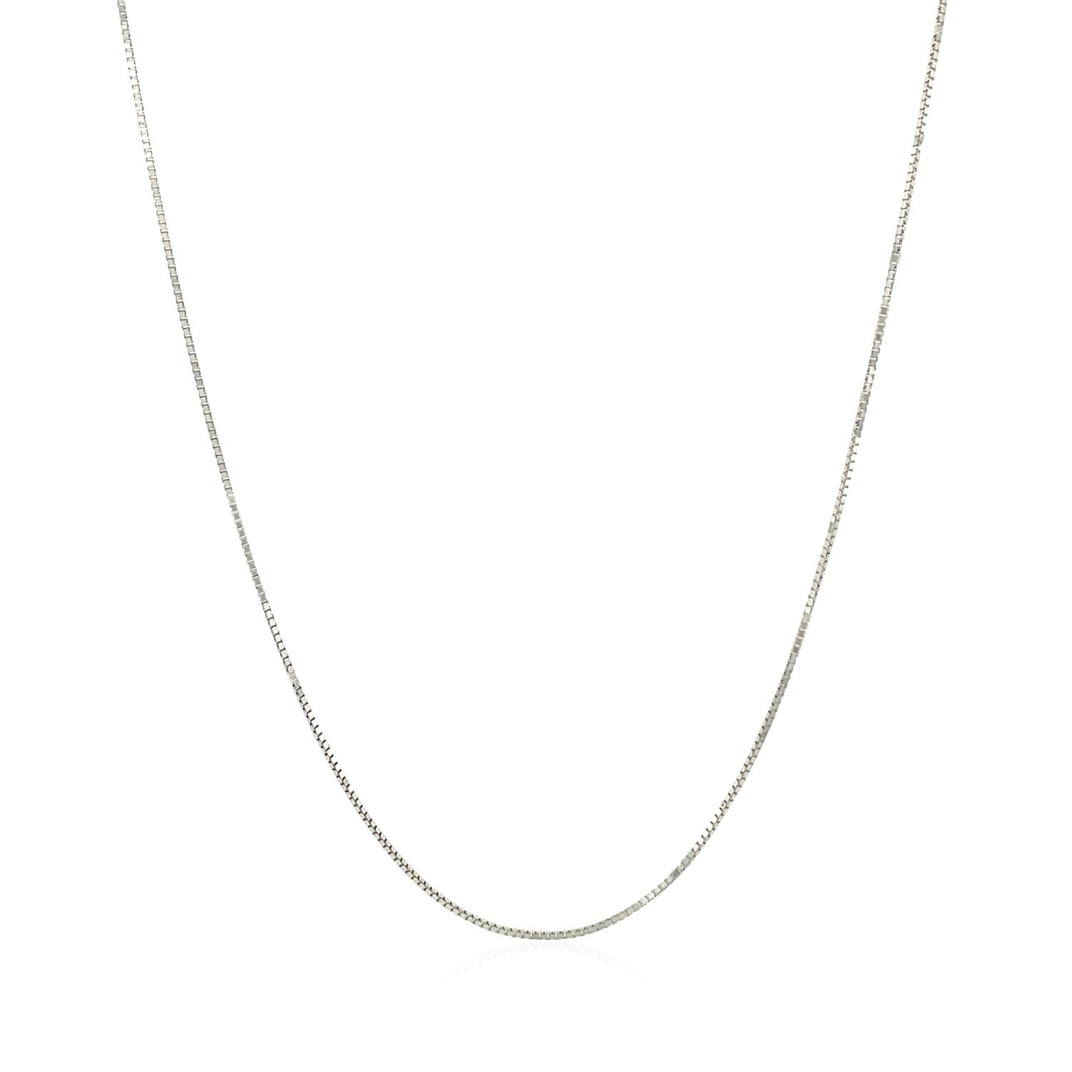 10k White Gold Classic Box Chain (0.60 mm) in a sleek high-contrast midnight luxury editorial style