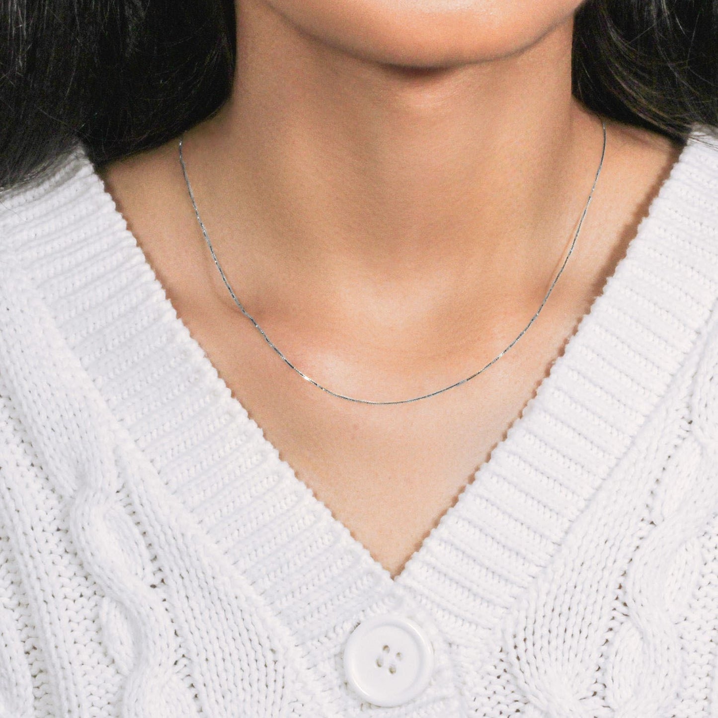 10k White Gold Classic Box Chain (0.60 mm) - Peelerie