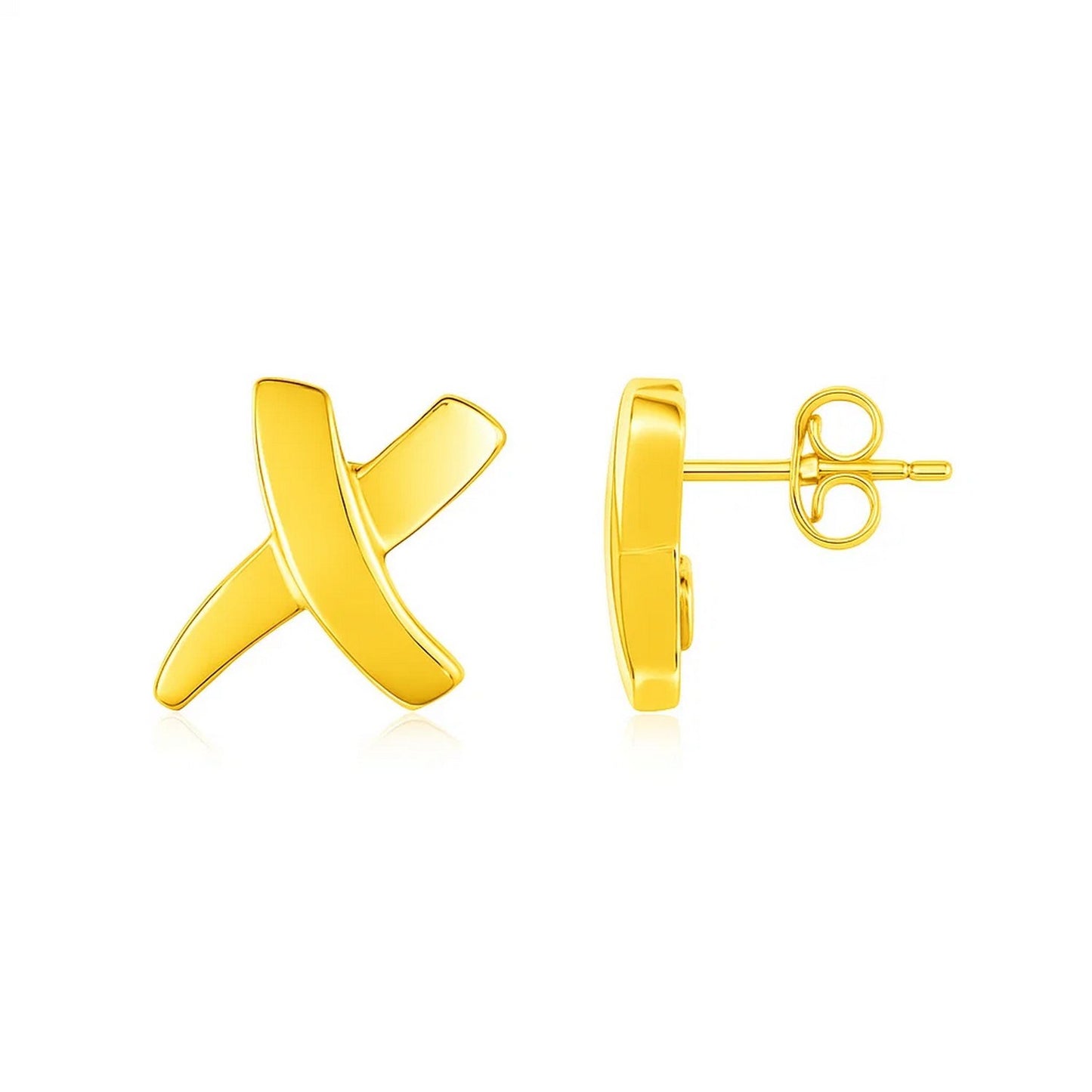 14K Yellow Gold X Earrings in a sleek high-contrast midnight luxury editorial style