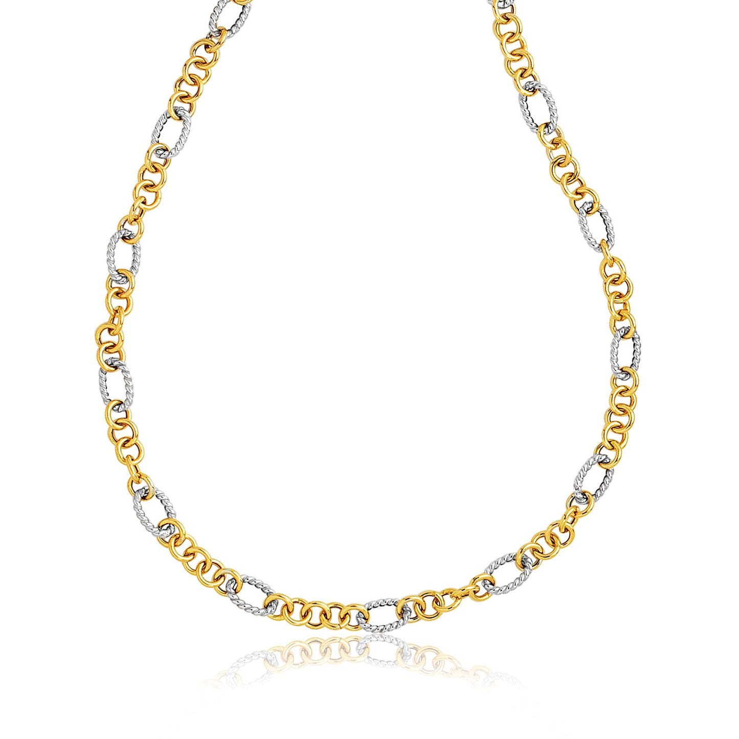 14k Two-Tone Round and Cable Style Link Necklace in a sleek high-contrast midnight luxury editorial style