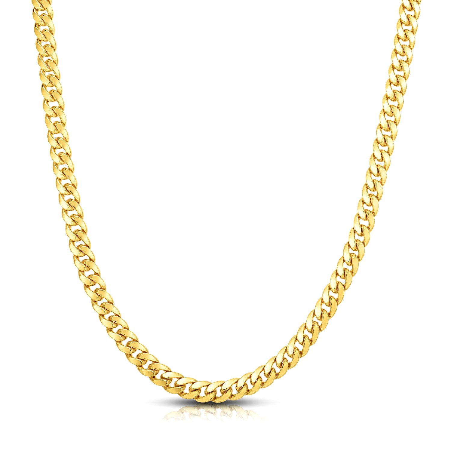 14k Yellow Gold Classic Miami Cuban Solid Chain (7.10 mm) in a sleek high-contrast midnight luxury editorial style