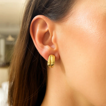 Puffed Up Split Hoop Earrings in 14K Yellow Gold