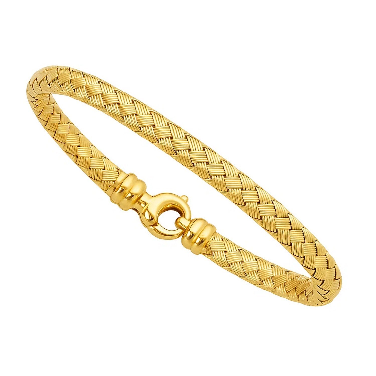 Fancy Weave Bangle in 14k Yellow Gold (5.00 mm) in a sleek high-contrast midnight luxury editorial style