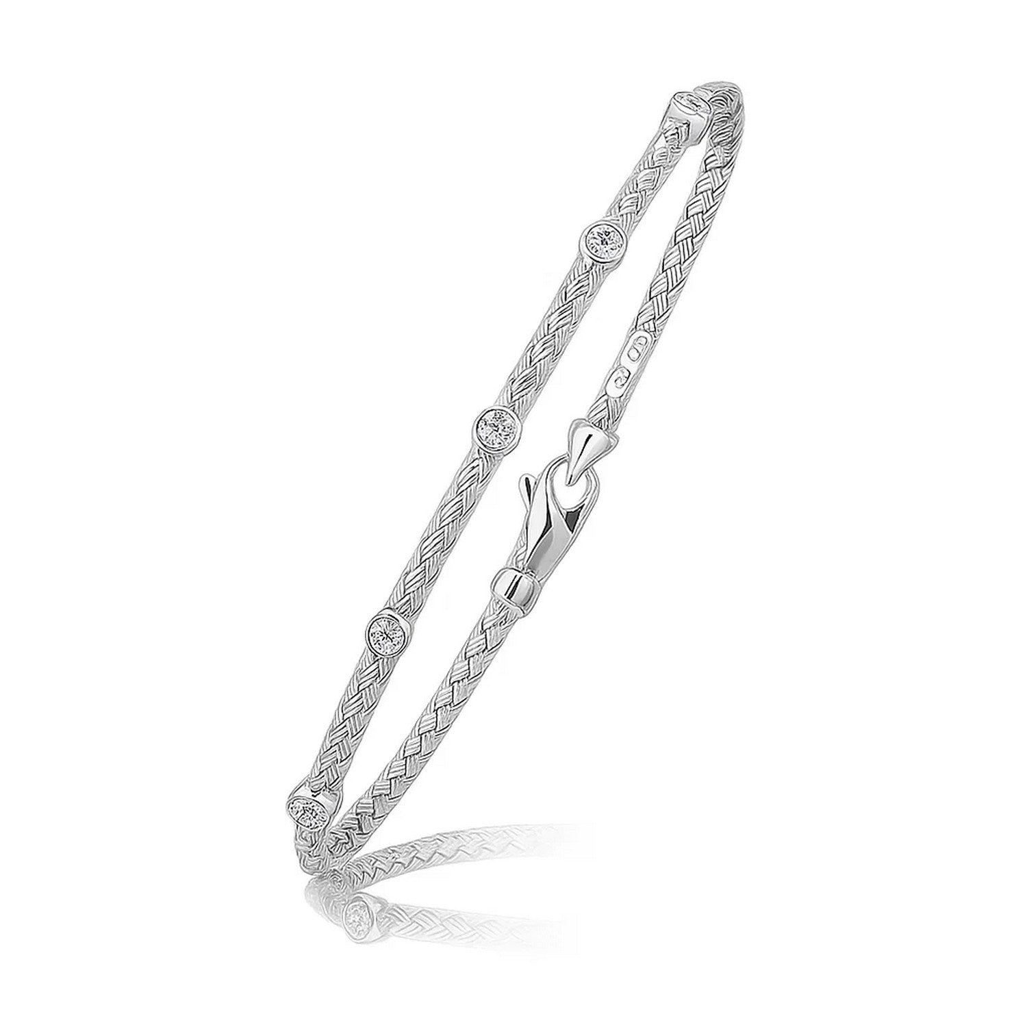 14k White Gold Diamond Accent Station Basket Weave Bracelet (3.00 mm) in a sleek high-contrast midnight luxury editorial styl