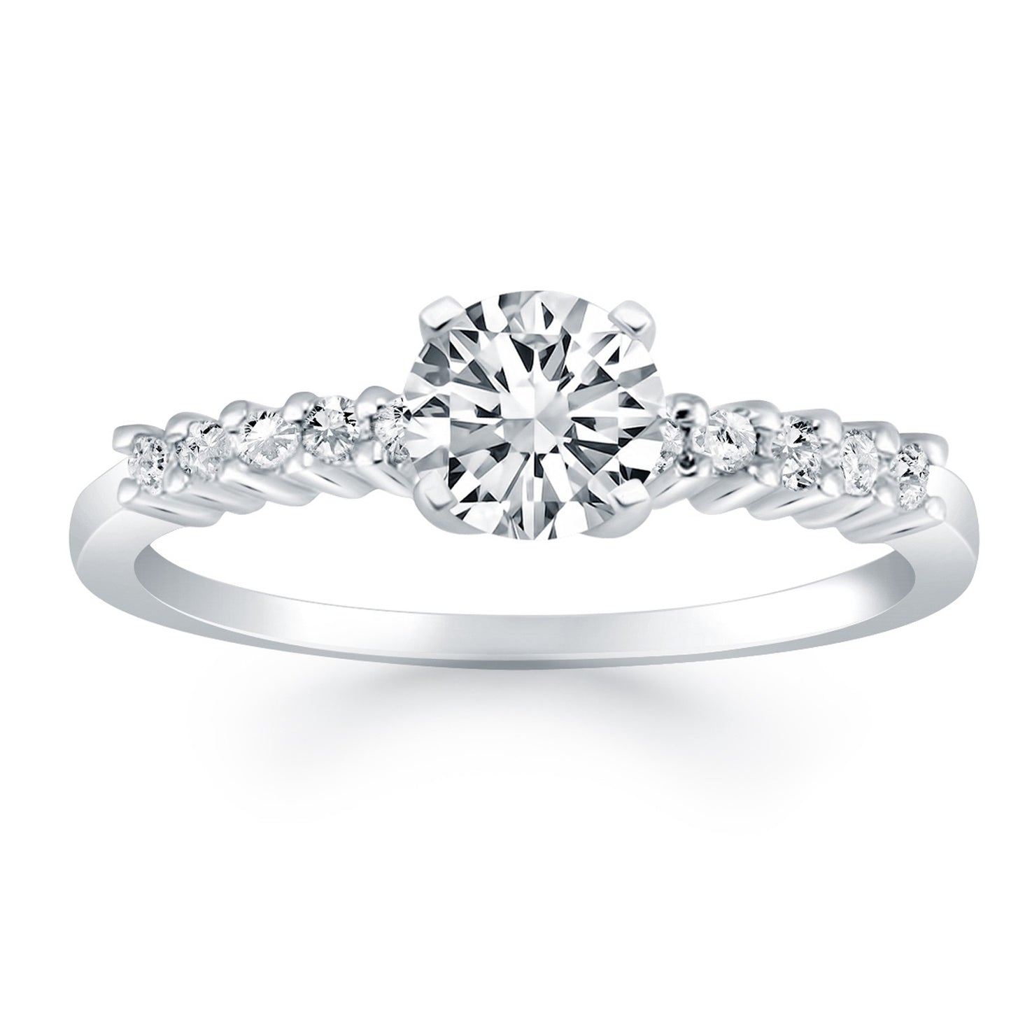 14k White Gold Shared Prong Accent Diamond Engagement Ring in a sleek high-contrast midnight luxury editorial style