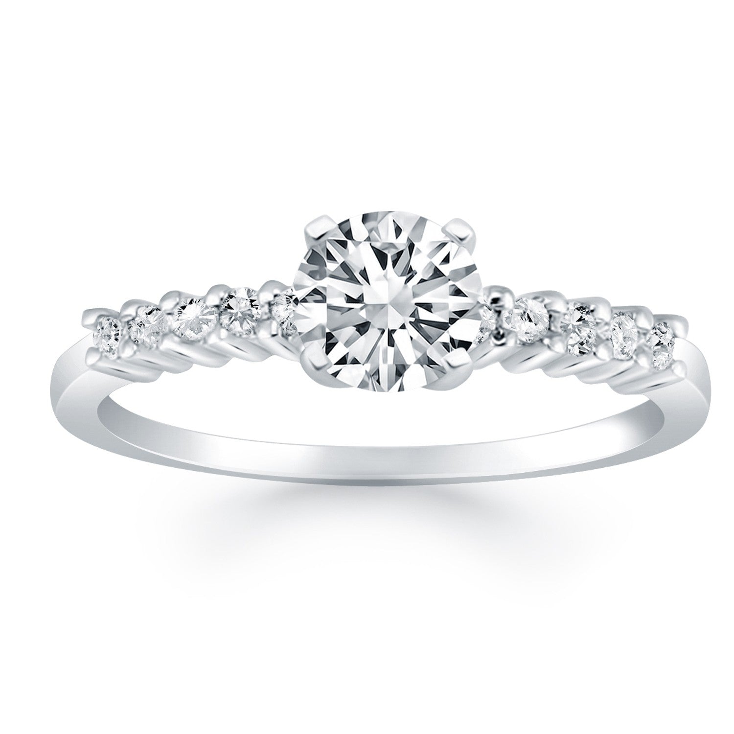 14k White Gold Shared Prong Accent Diamond Engagement Ring in a sleek high-contrast midnight luxury editorial style