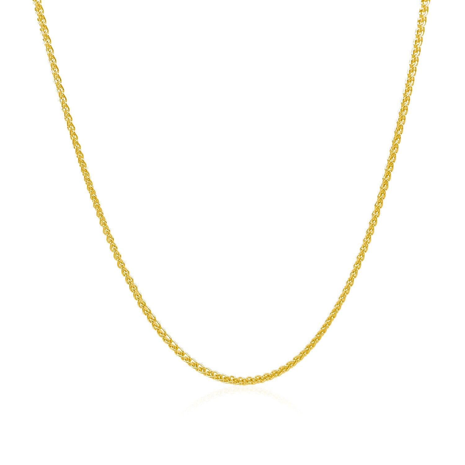 14k Yellow Gold Diamond Cut Round Wheat Chain (1.20 mm) in a sleek high-contrast midnight luxury editorial style