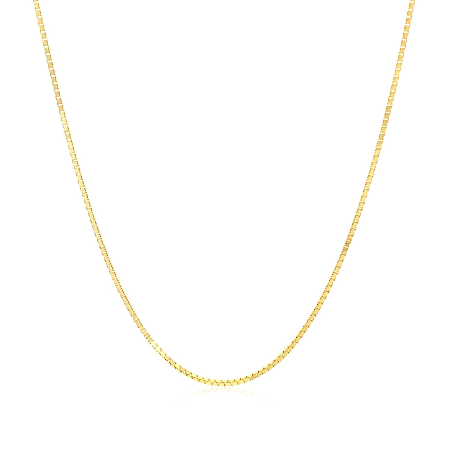 10k Yellow Gold Classic Box Chain (0.78 mm) in a sleek high-contrast midnight luxury editorial style