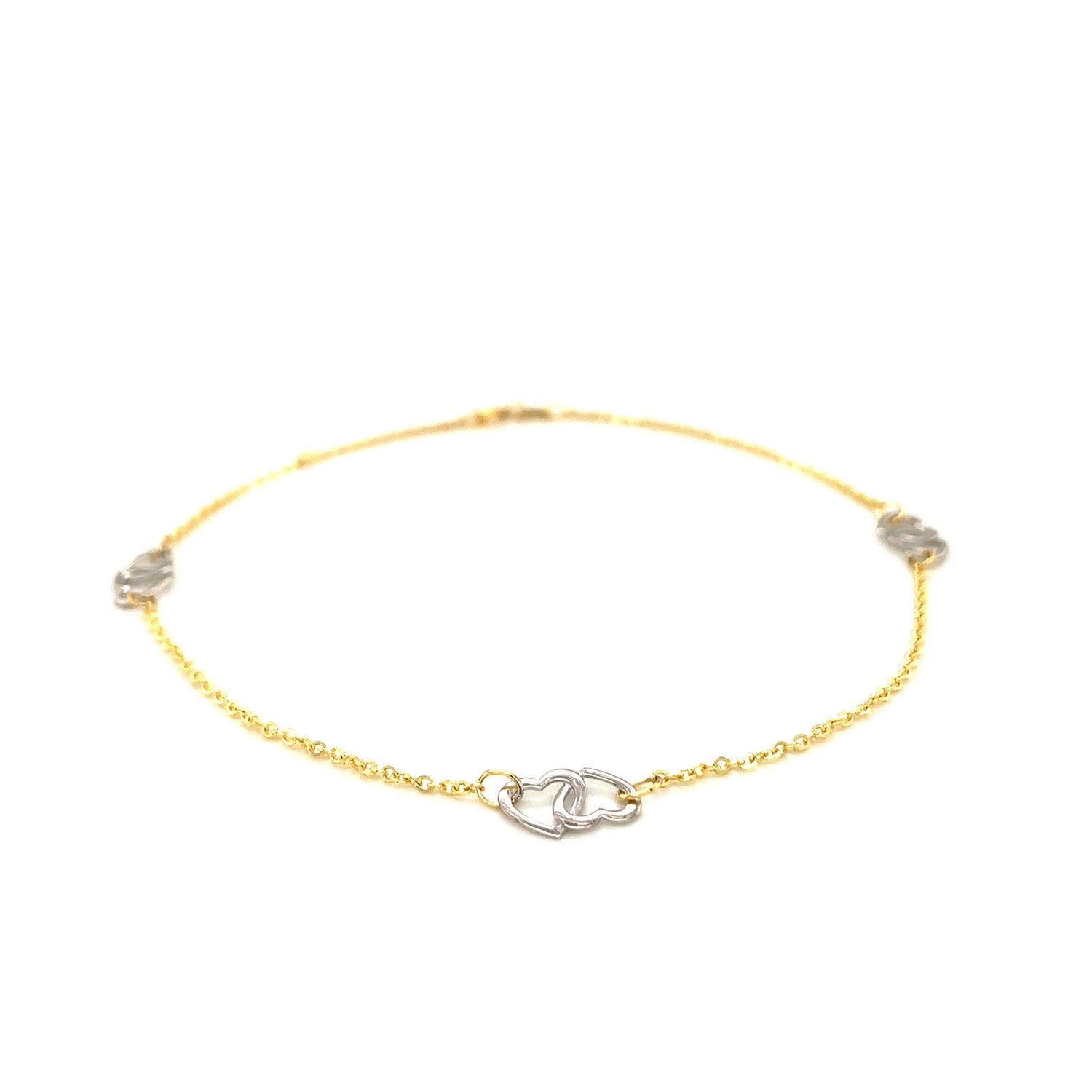 14k Two Tone Gold Entwined Heart Stationed Anklet - Peelerie