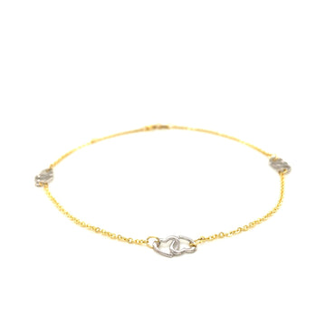 14k Two Tone Gold Entwined Heart Stationed Anklet - Peelerie